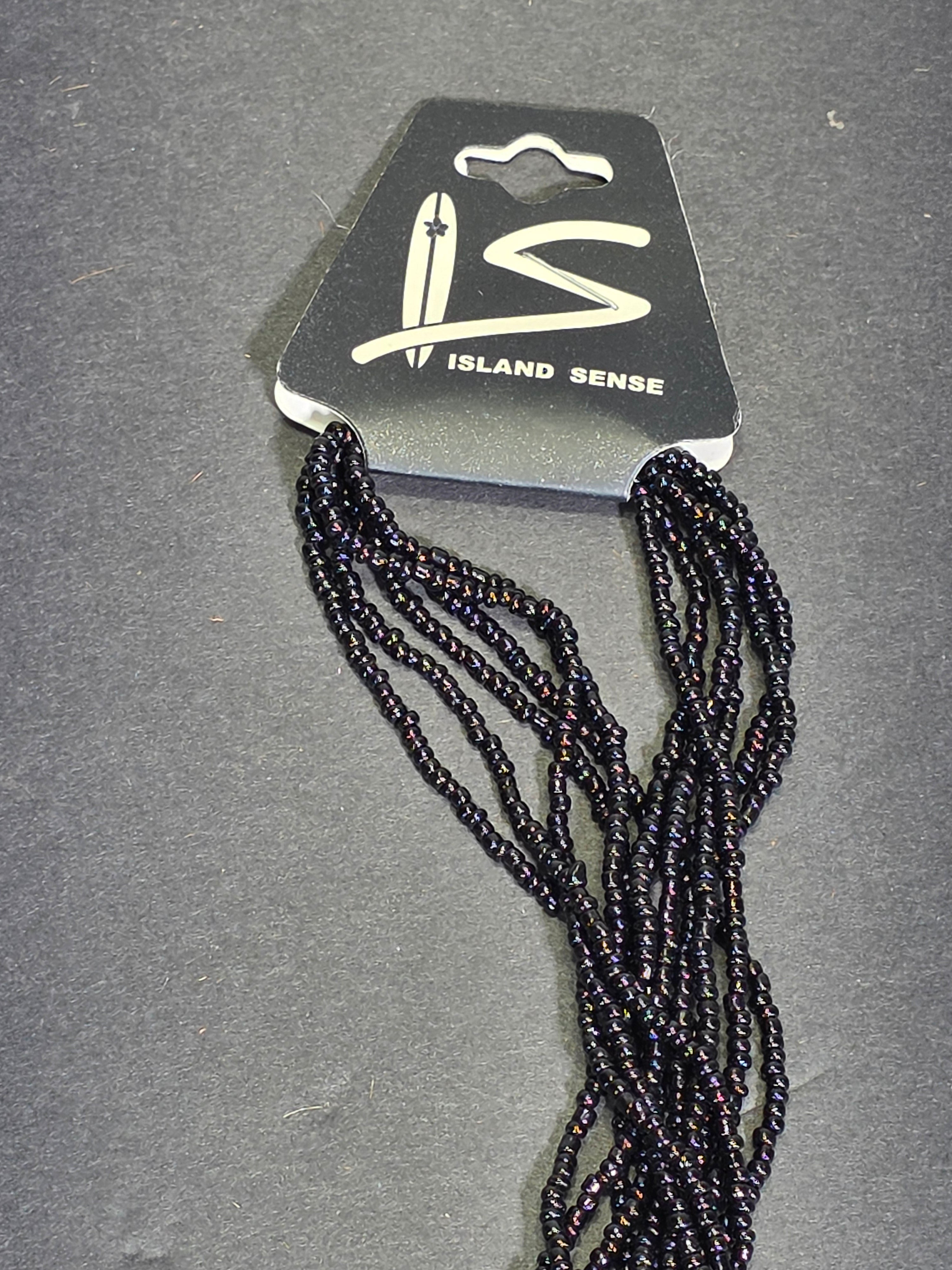Island Sense Black Mother of Pearl Shell Necklace Multi Strand Seed Bead Hawaii