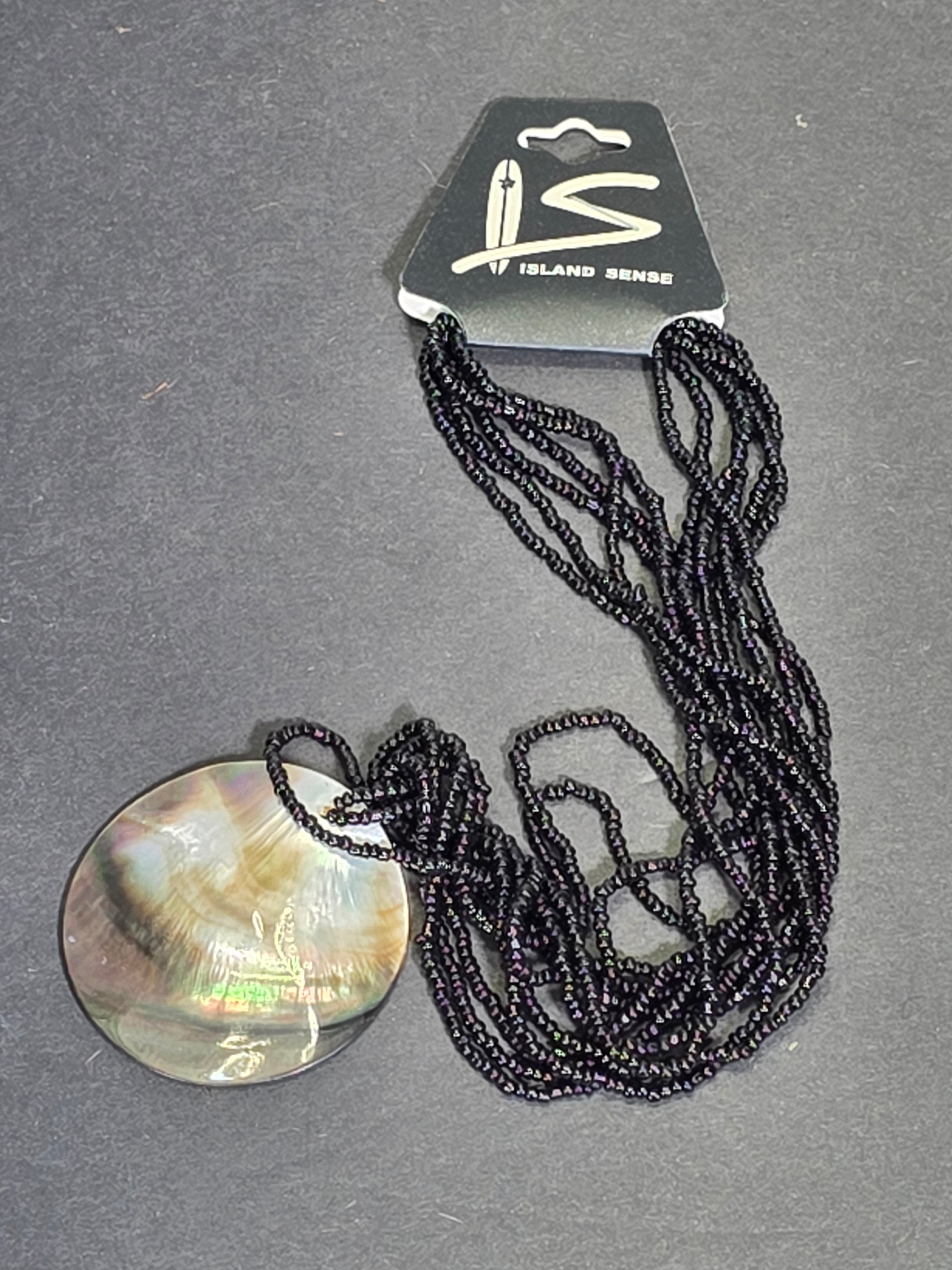 Island Sense Black Mother of Pearl Shell Necklace Multi Strand Seed Bead Hawaii