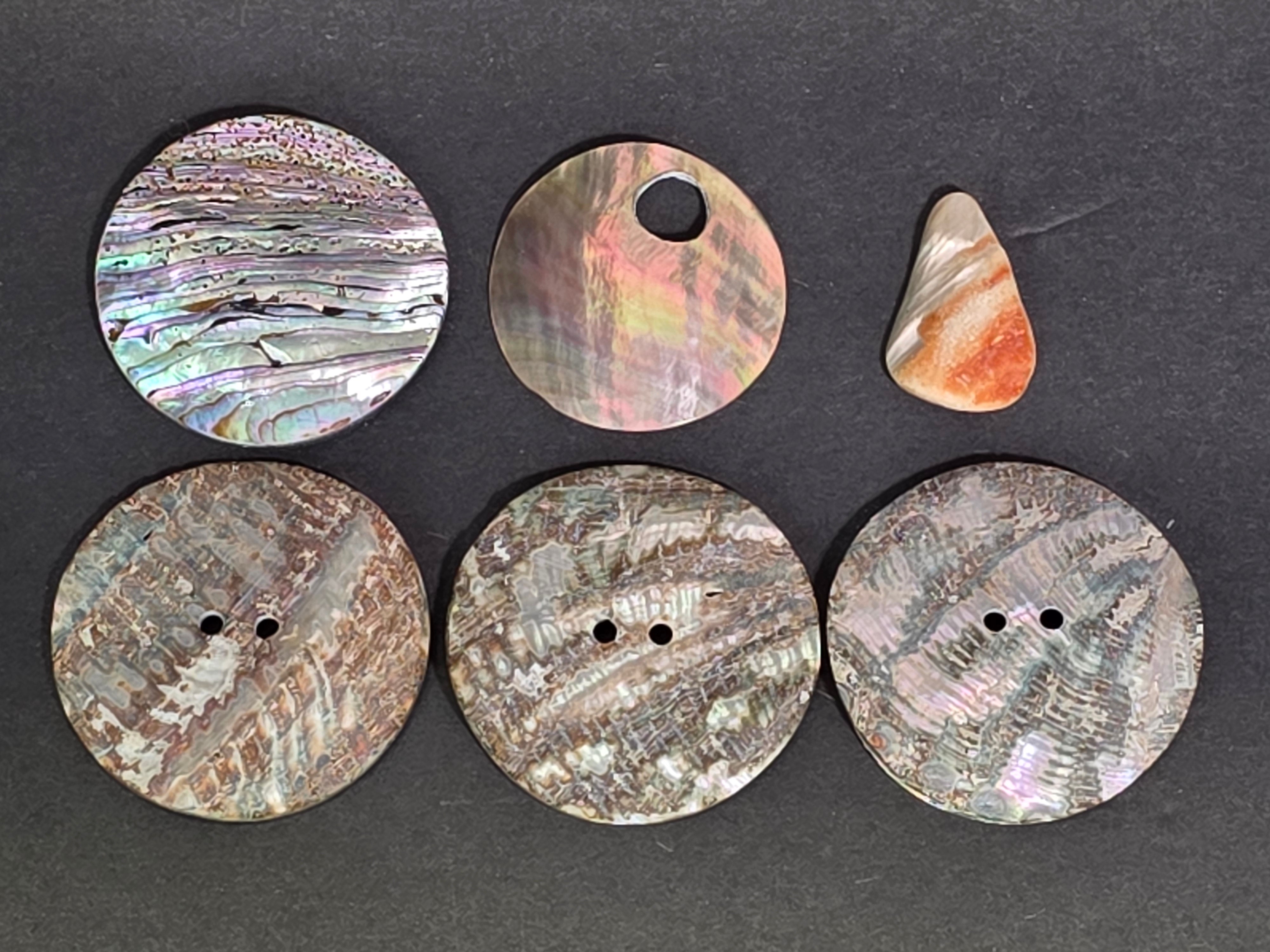 Vintage Abalone Shell Buttons Mother of Pearl Cabochon Loose Lot of 6 Craft