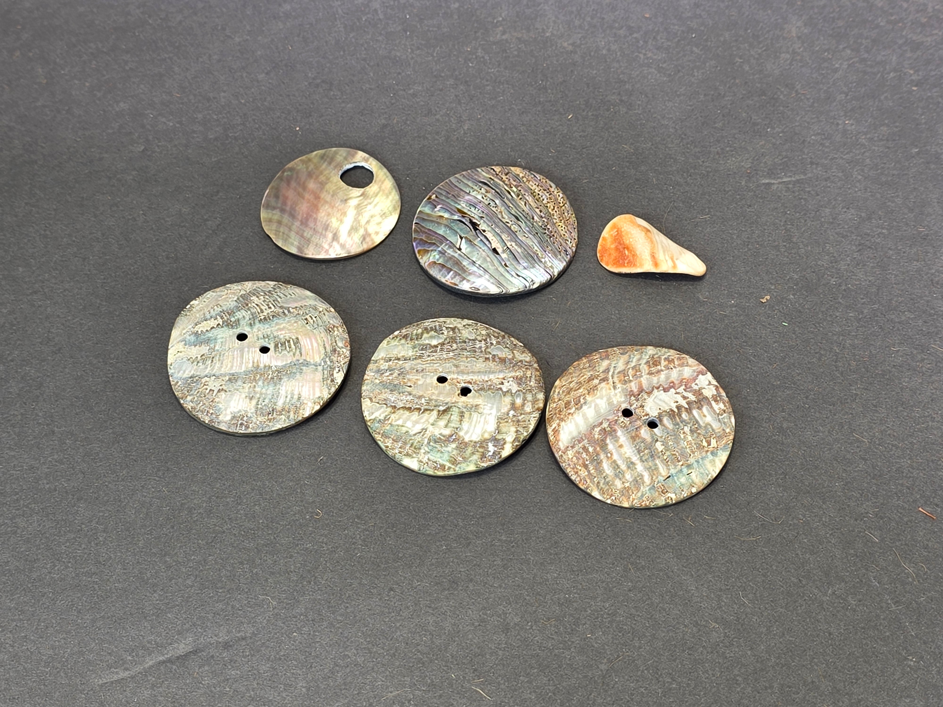 Vintage Abalone Shell Buttons Mother of Pearl Cabochon Loose Lot of 6 Craft