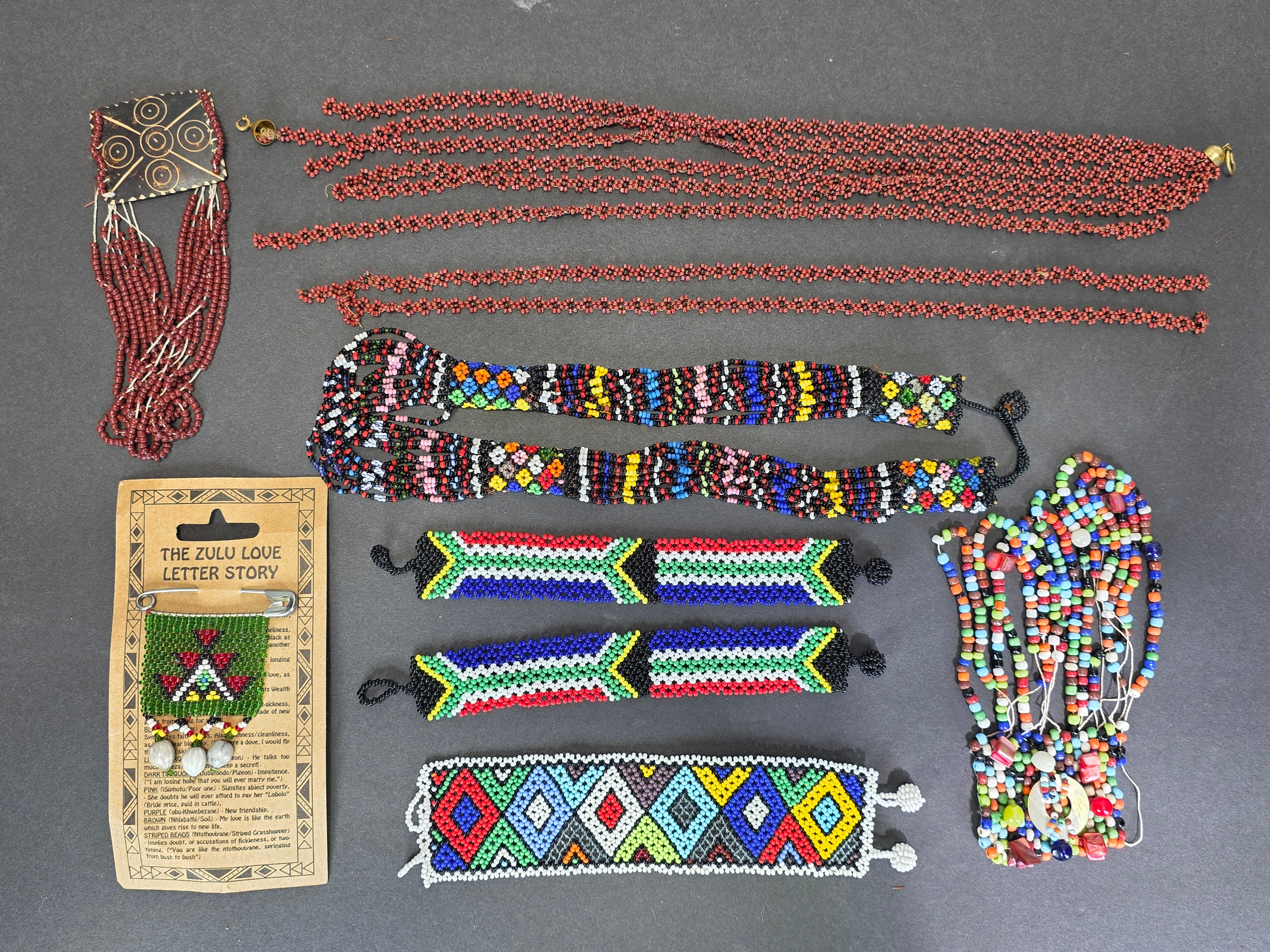 Vintage Zulu Beadwork Jewelry Lot South African Love Letter Necklace Bracelet