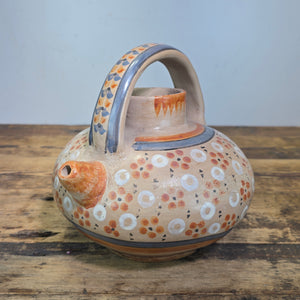 Vintage Mexican Tonala Clay Botijo Cantaro Water Jug Folk Art Hand Painted