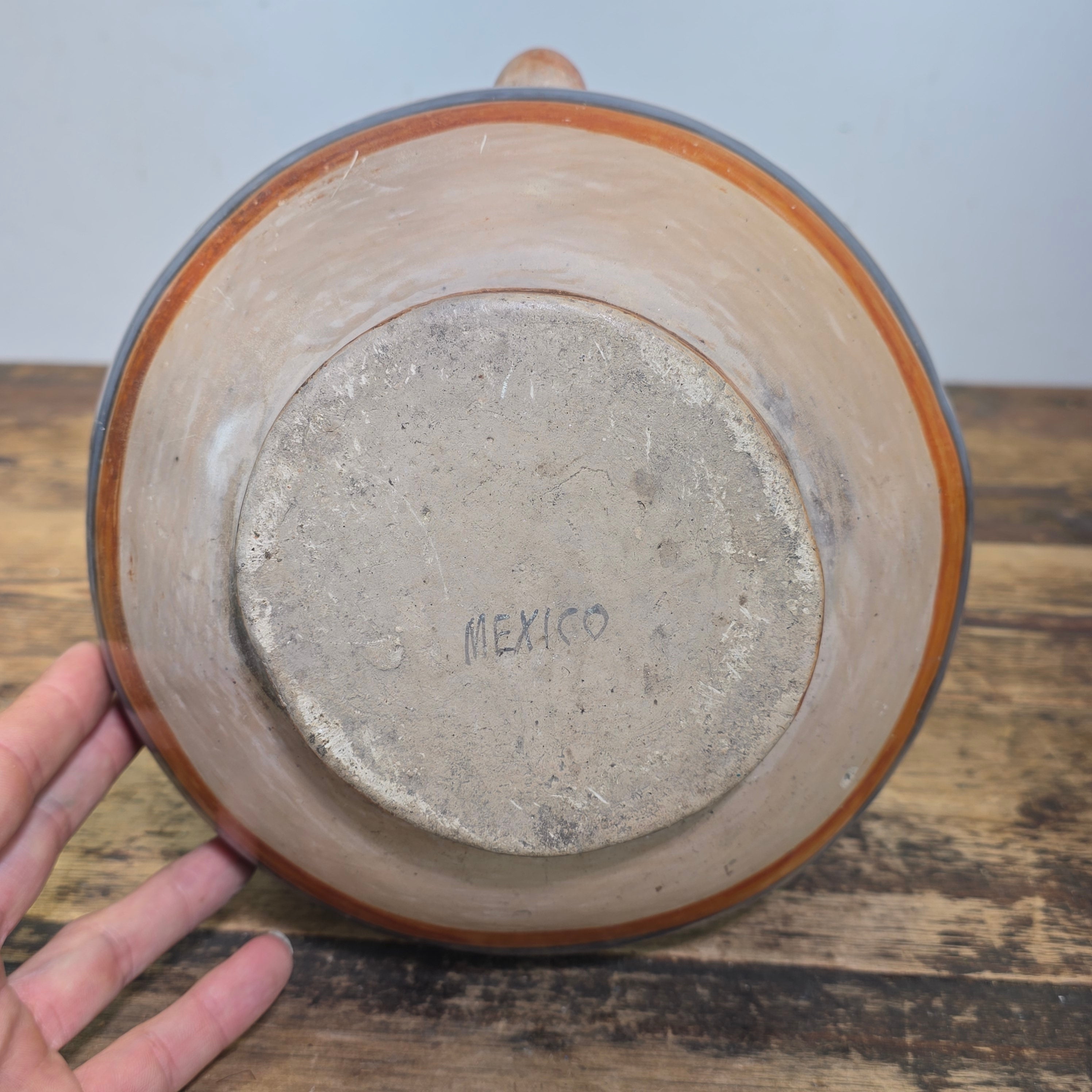 Vintage Mexican Tonala Clay Botijo Cantaro Water Jug Folk Art Hand Painted