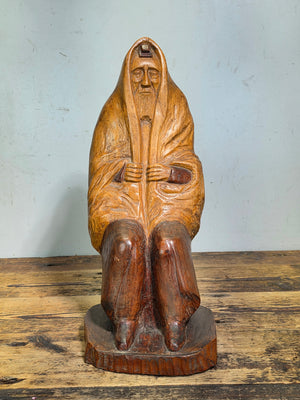 Vtg Hand Carved Wood Moses Rabbi Statue Signed Lipe Hebrew Jewish Judaica 15"