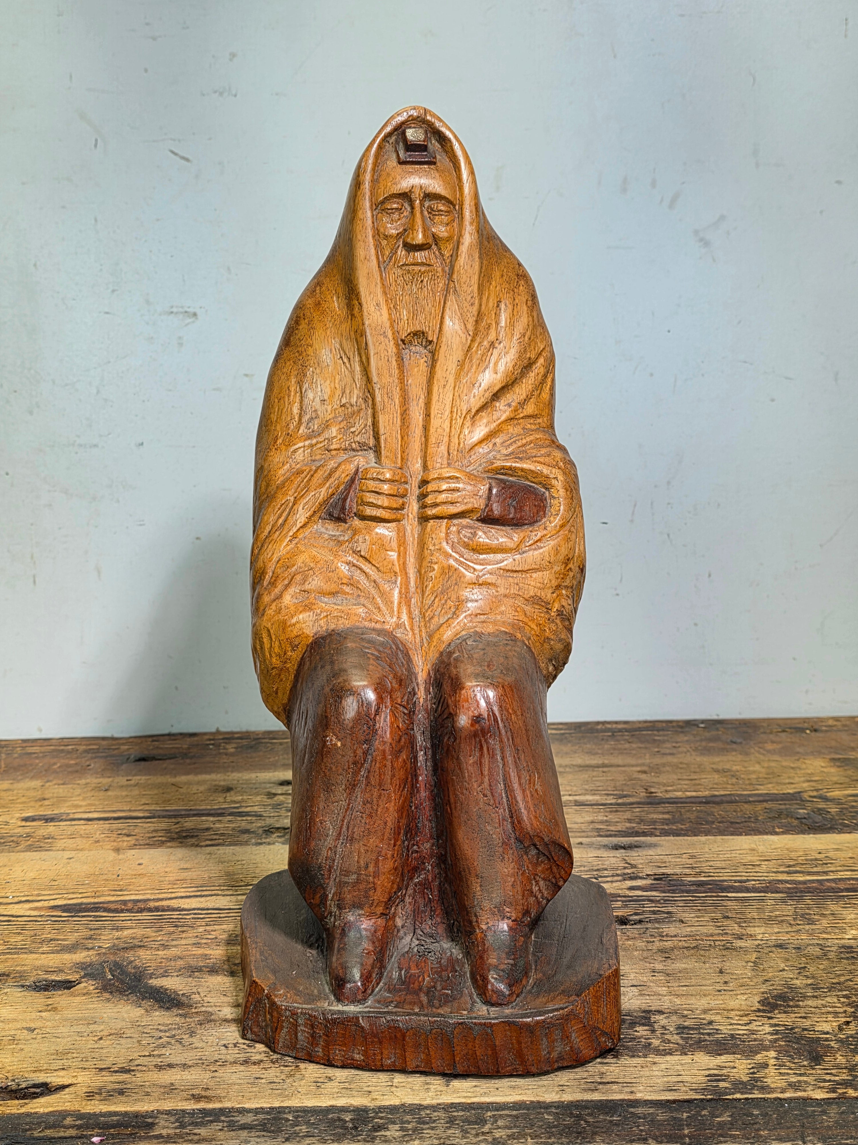 Vtg Hand Carved Wood Moses Rabbi Statue Signed Lipe Hebrew Jewish Judaica 15"