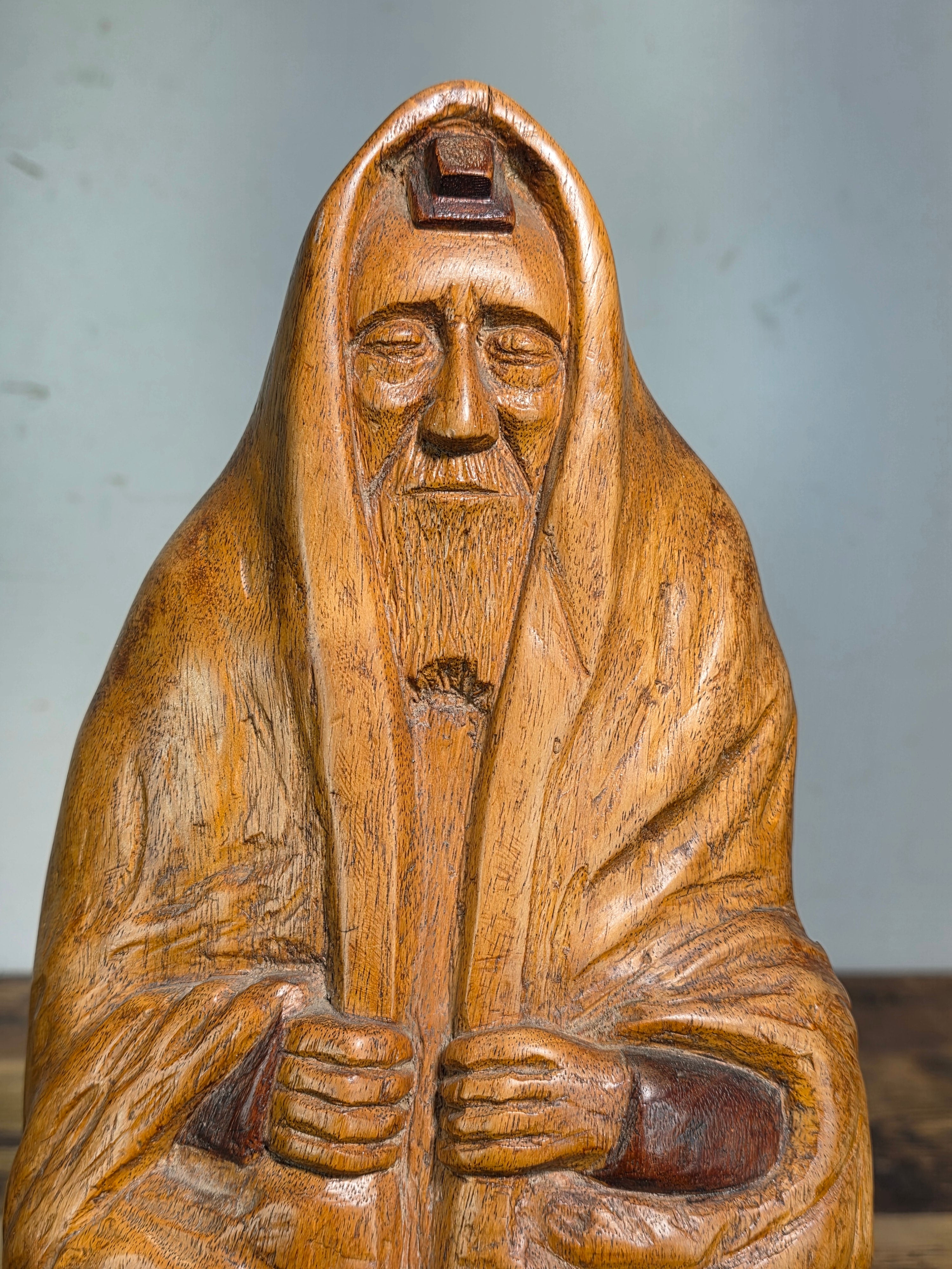 Vtg Hand Carved Wood Moses Rabbi Statue Signed Lipe Hebrew Jewish Judaica 15"