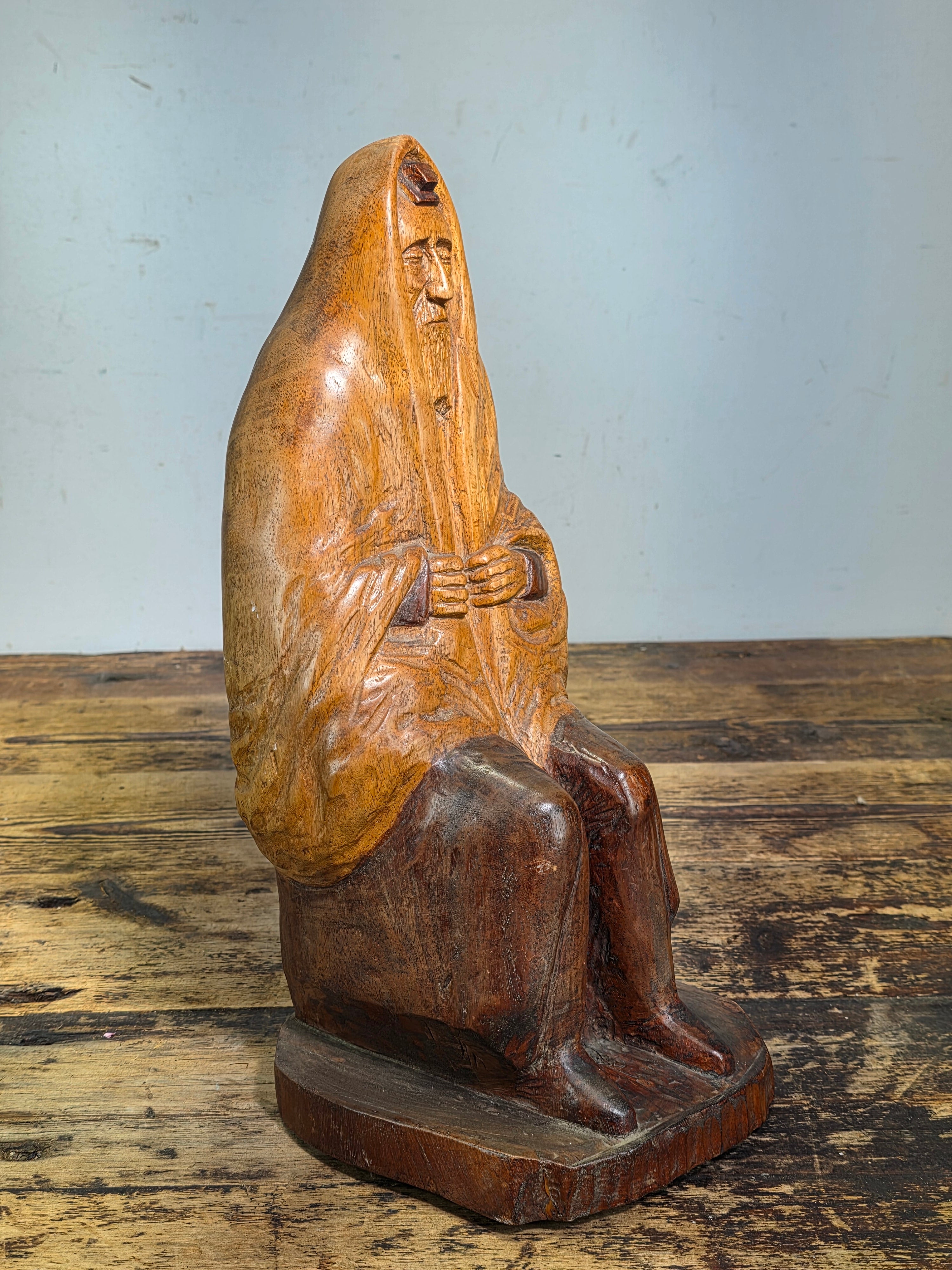 Vtg Hand Carved Wood Moses Rabbi Statue Signed Lipe Hebrew Jewish Judaica 15"