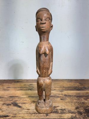 Baule Blolo Bla Female Figure Hand Carved Wood African Statue Ivory Coast 17"