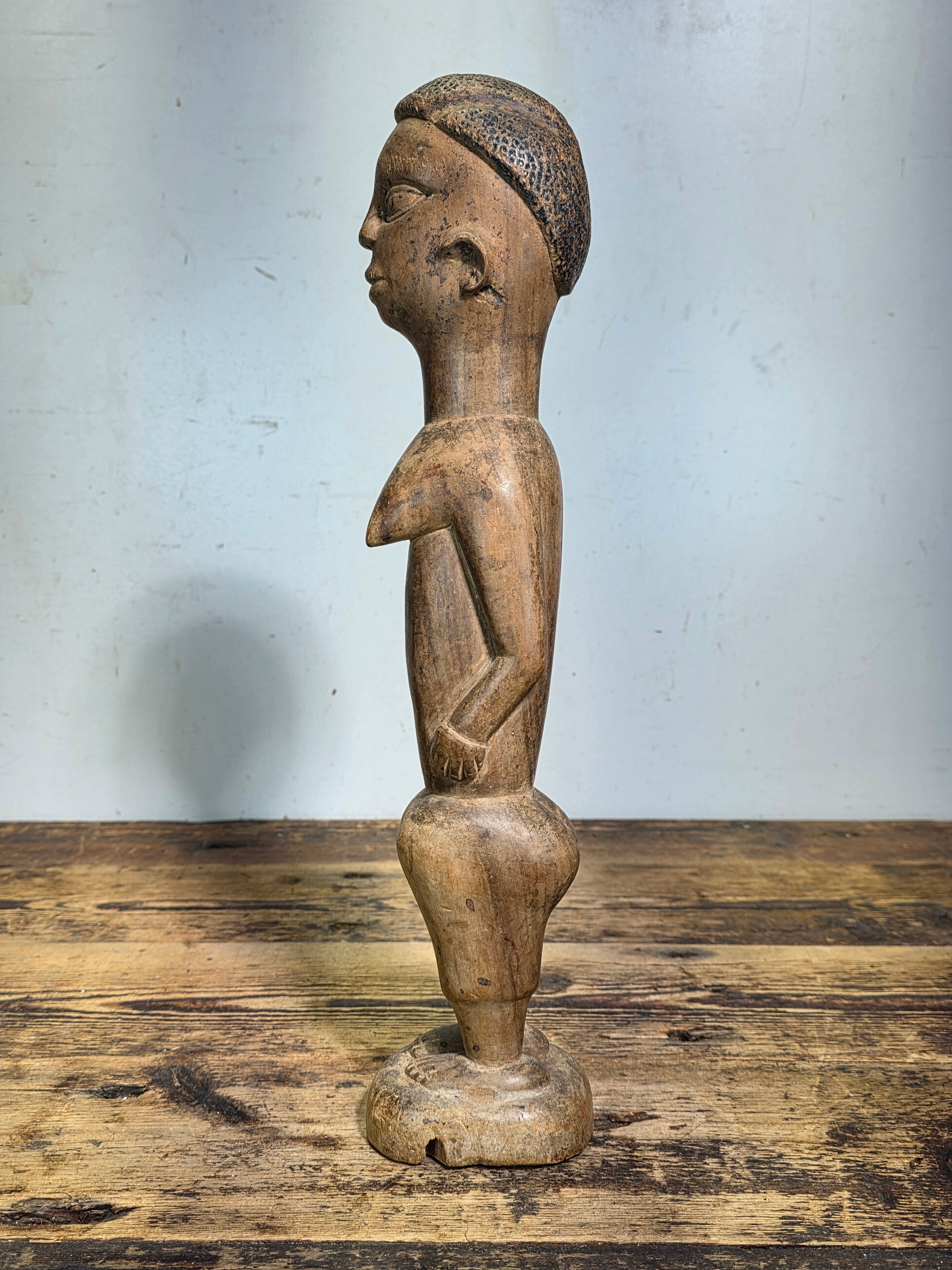 Baule Blolo Bla Female Figure Hand Carved Wood African Statue Ivory Coast 17"