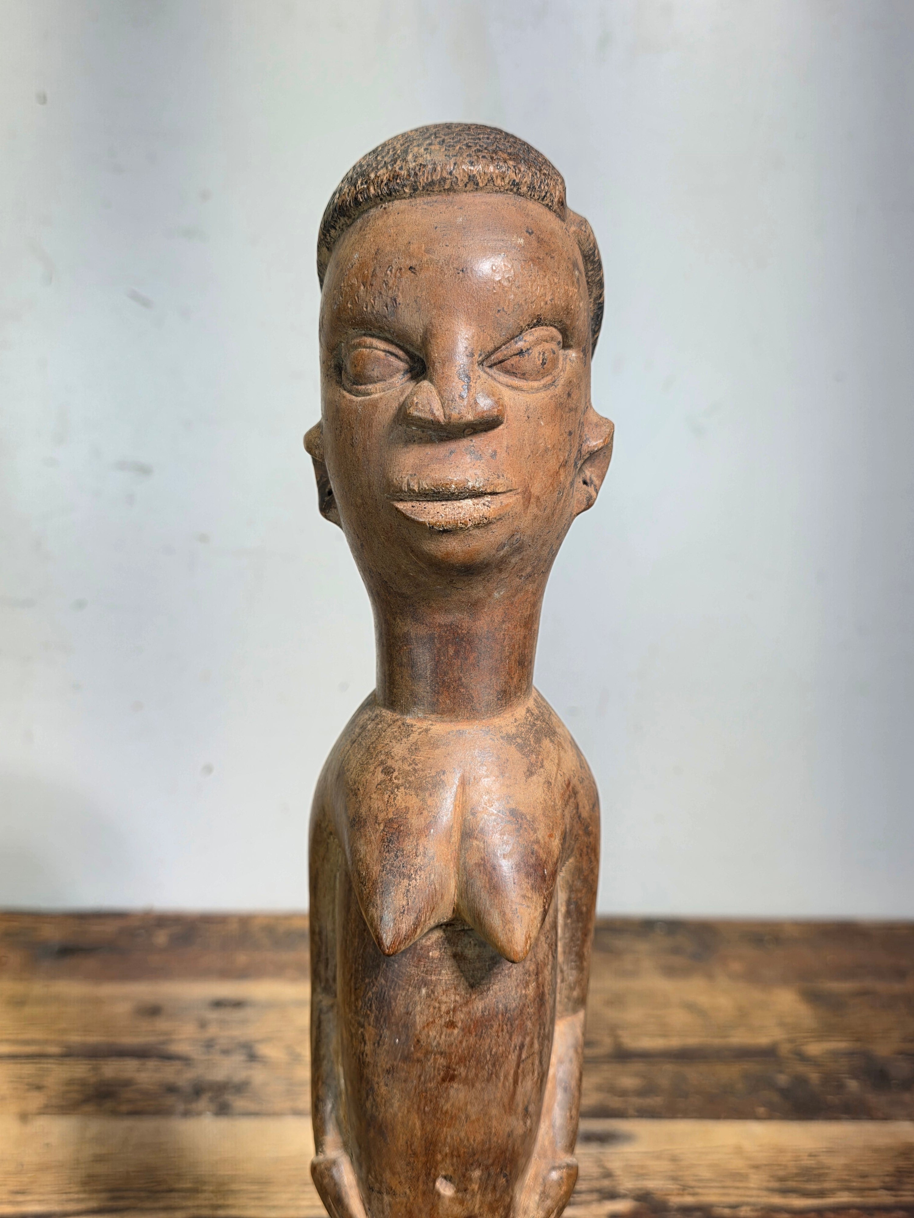 Baule Blolo Bla Female Figure Hand Carved Wood African Statue Ivory Coast 17"