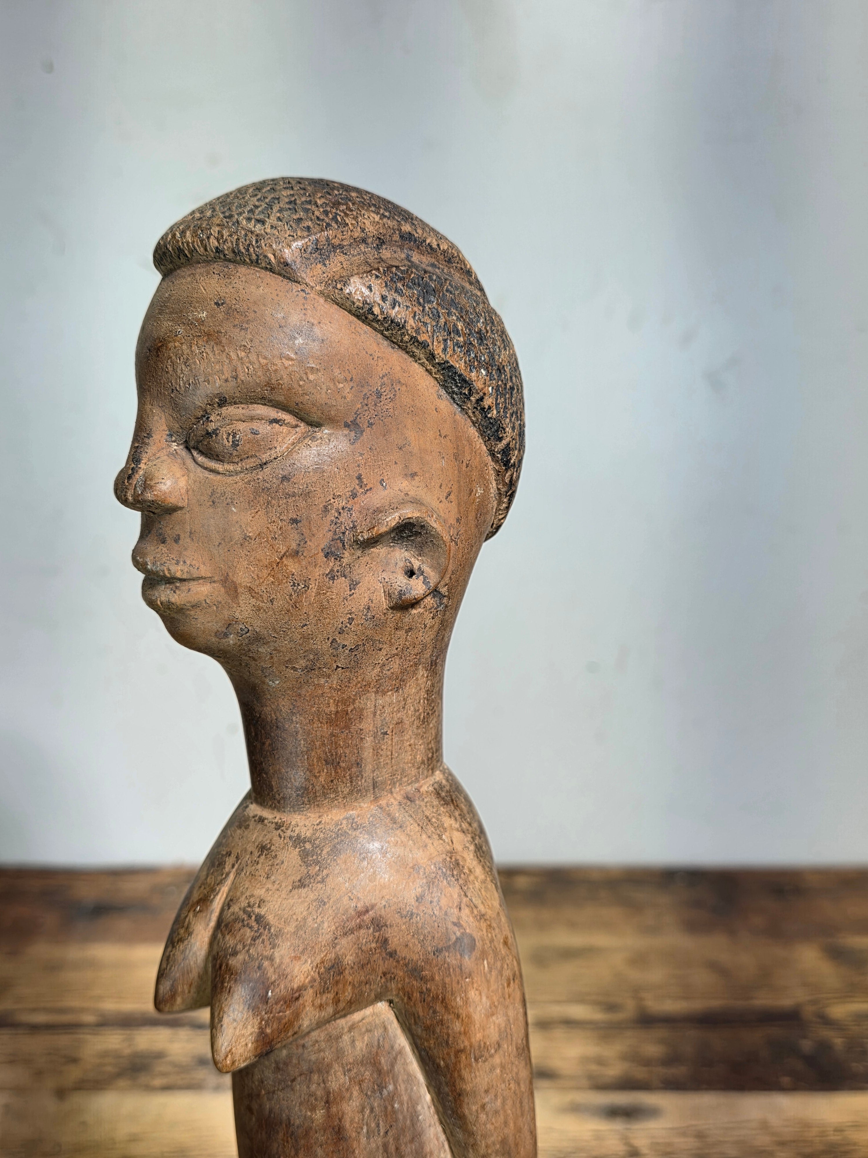 Baule Blolo Bla Female Figure Hand Carved Wood African Statue Ivory Coast 17"
