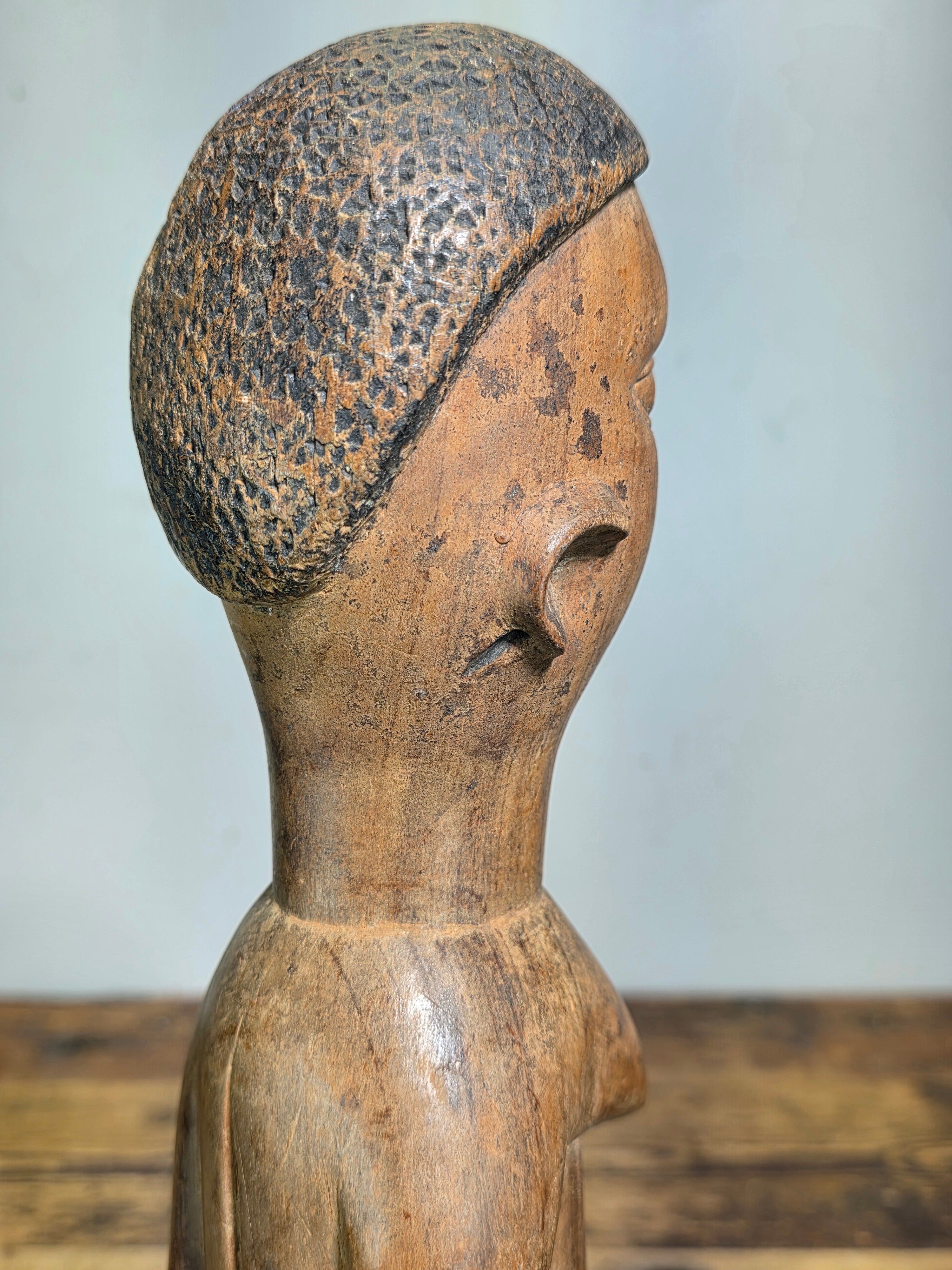 Baule Blolo Bla Female Figure Hand Carved Wood African Statue Ivory Coast 17"