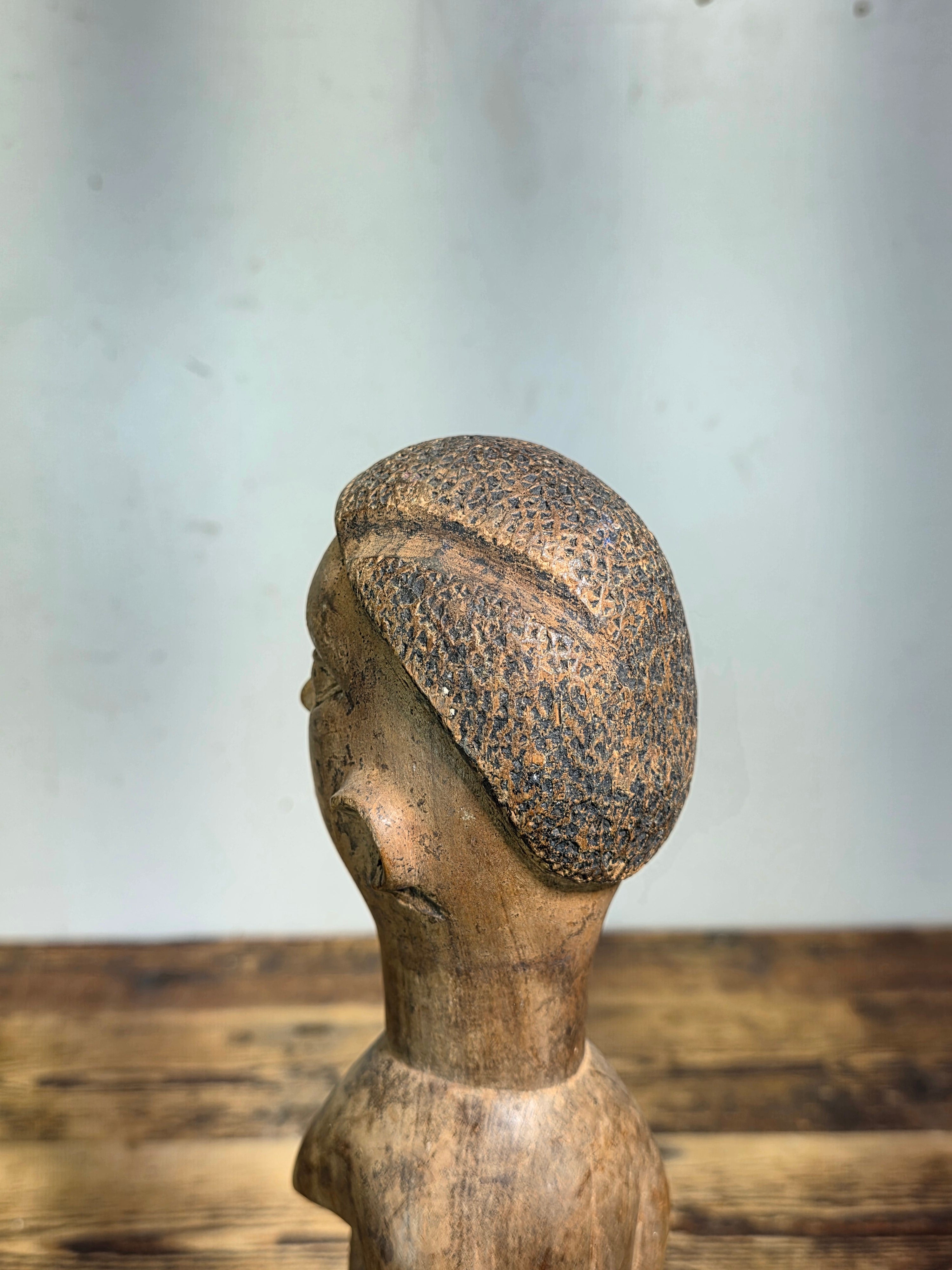 Baule Blolo Bla Female Figure Hand Carved Wood African Statue Ivory Coast 17"