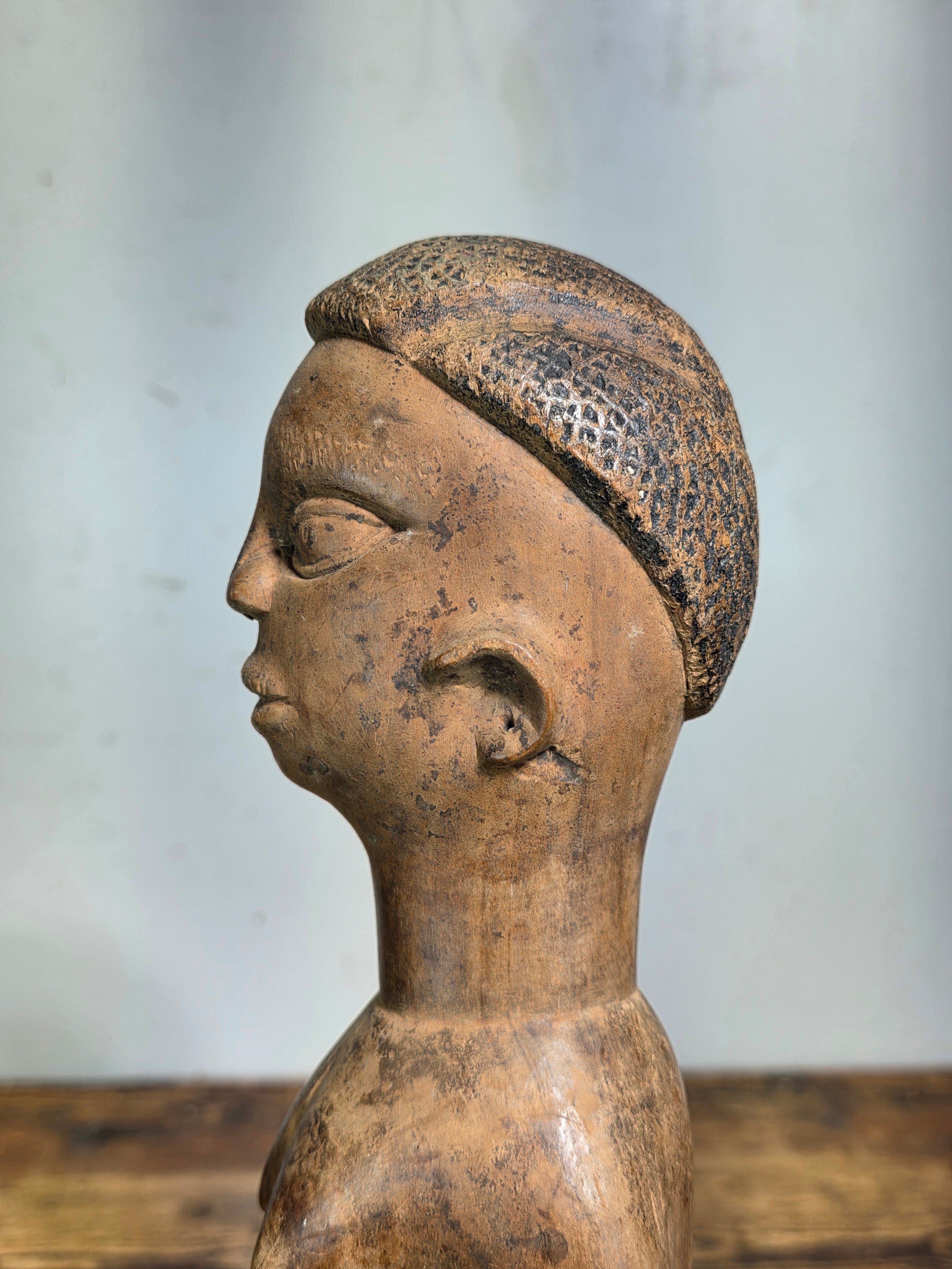 Baule Blolo Bla Female Figure Hand Carved Wood African Statue Ivory Coast 17"