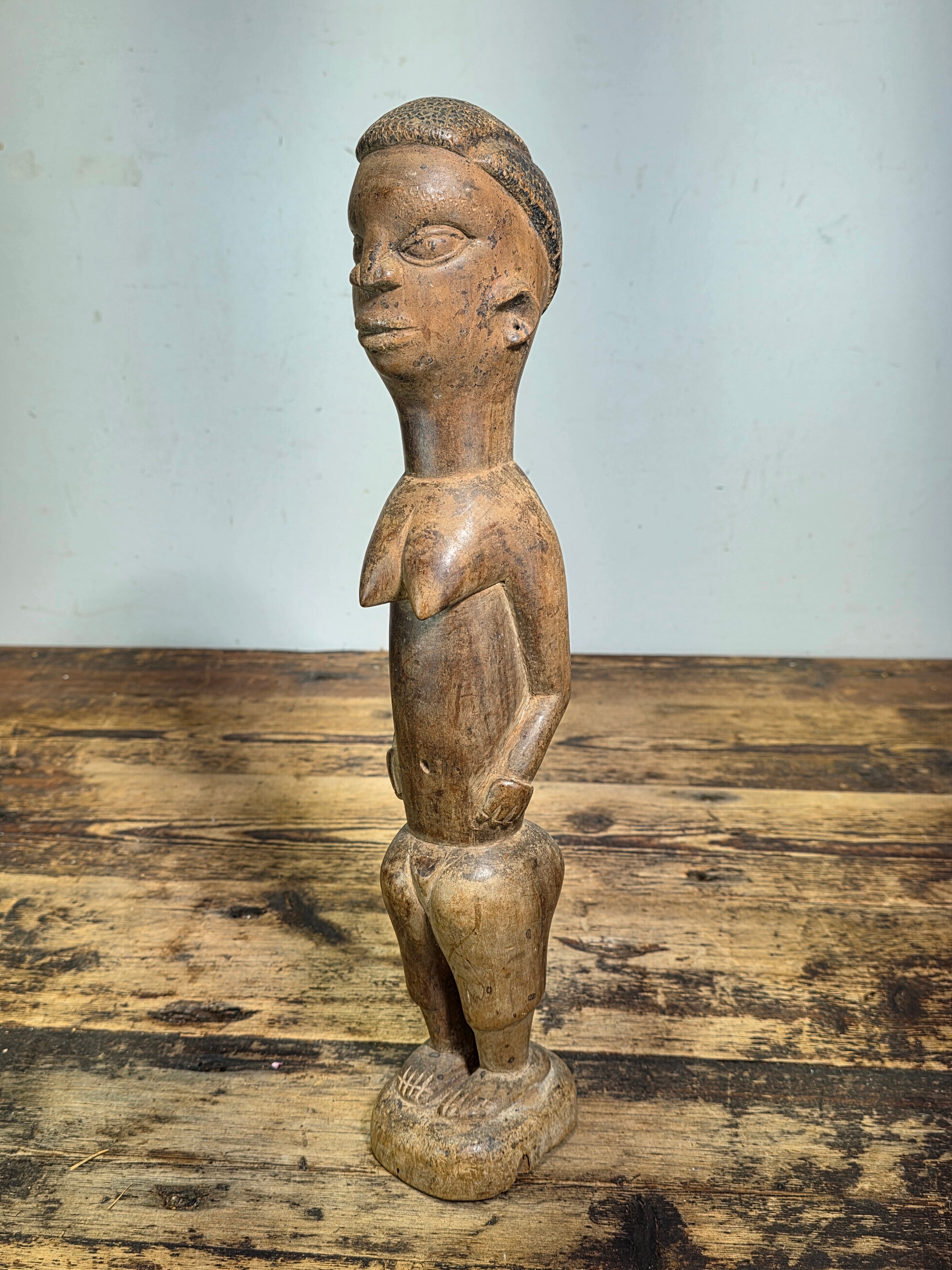 Baule Blolo Bla Female Figure Hand Carved Wood African Statue Ivory Coast 17"