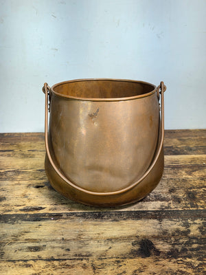 Vtg Holland Copper Cauldron Pot Large Fireplace Coal Bucket Planter Bail Handle