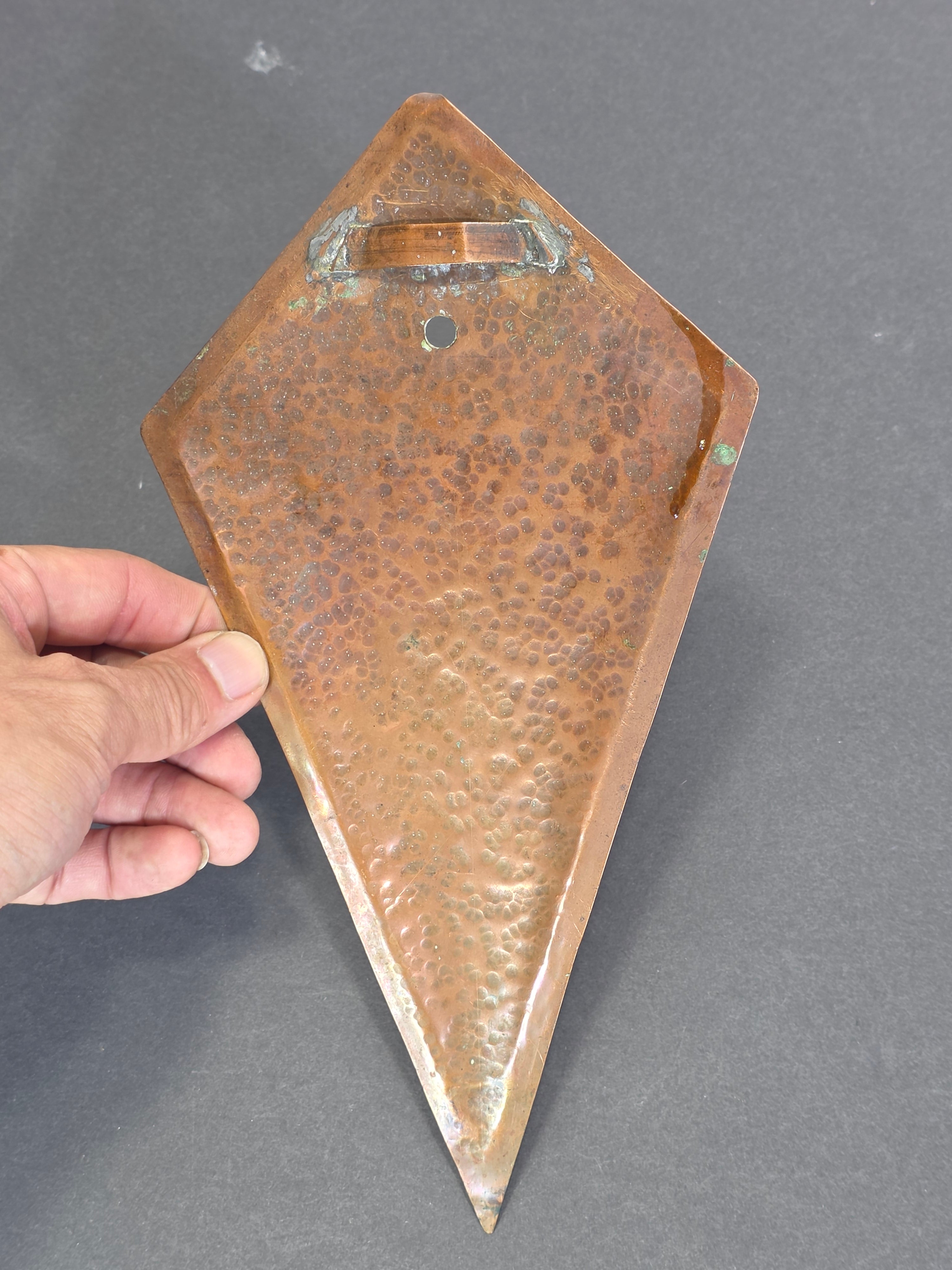 Vintage Hammered Copper Diamond Wall Hook Antique Arts Crafts Style Sconce