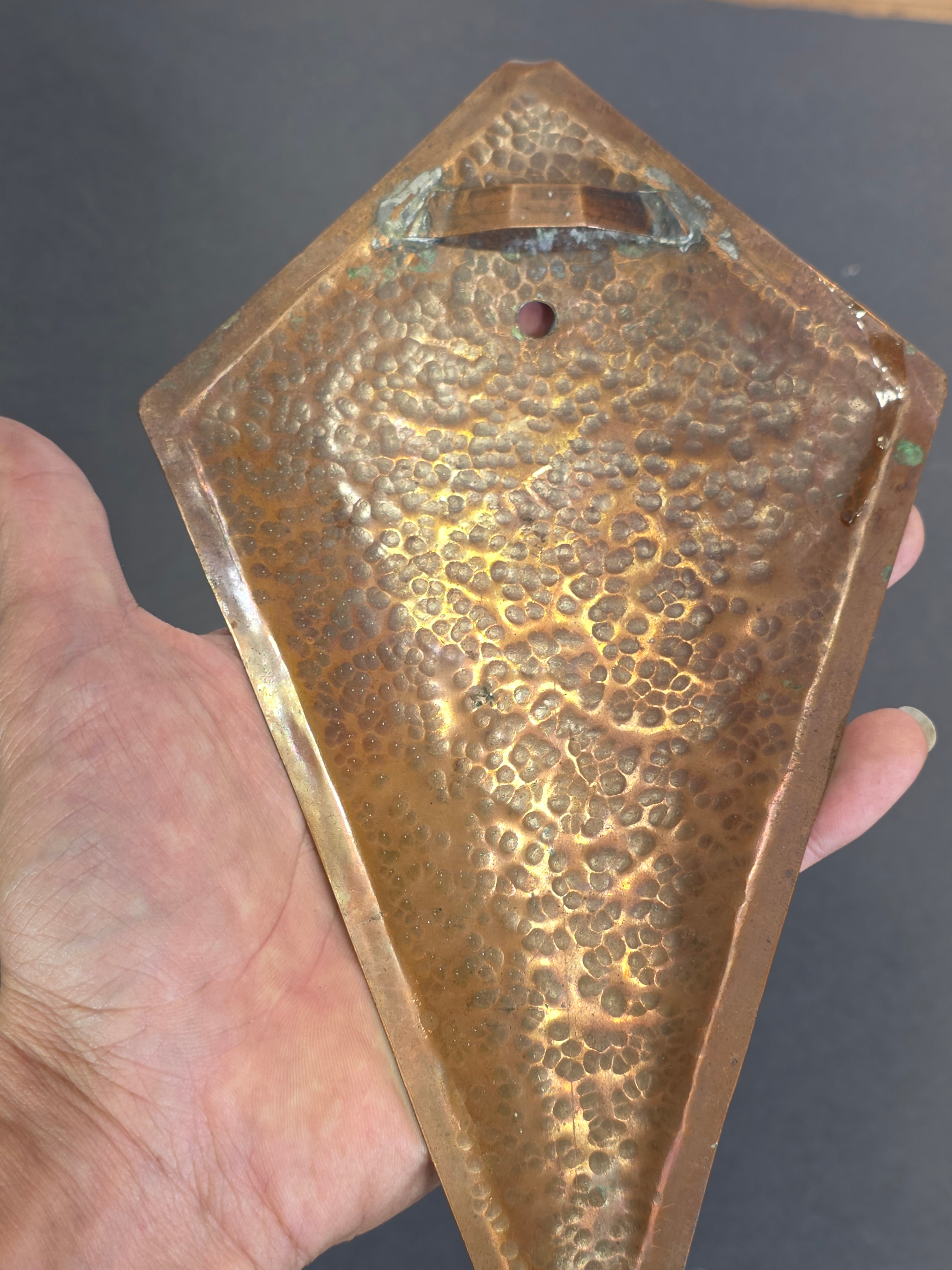 Vintage Hammered Copper Diamond Wall Hook Antique Arts Crafts Style Sconce