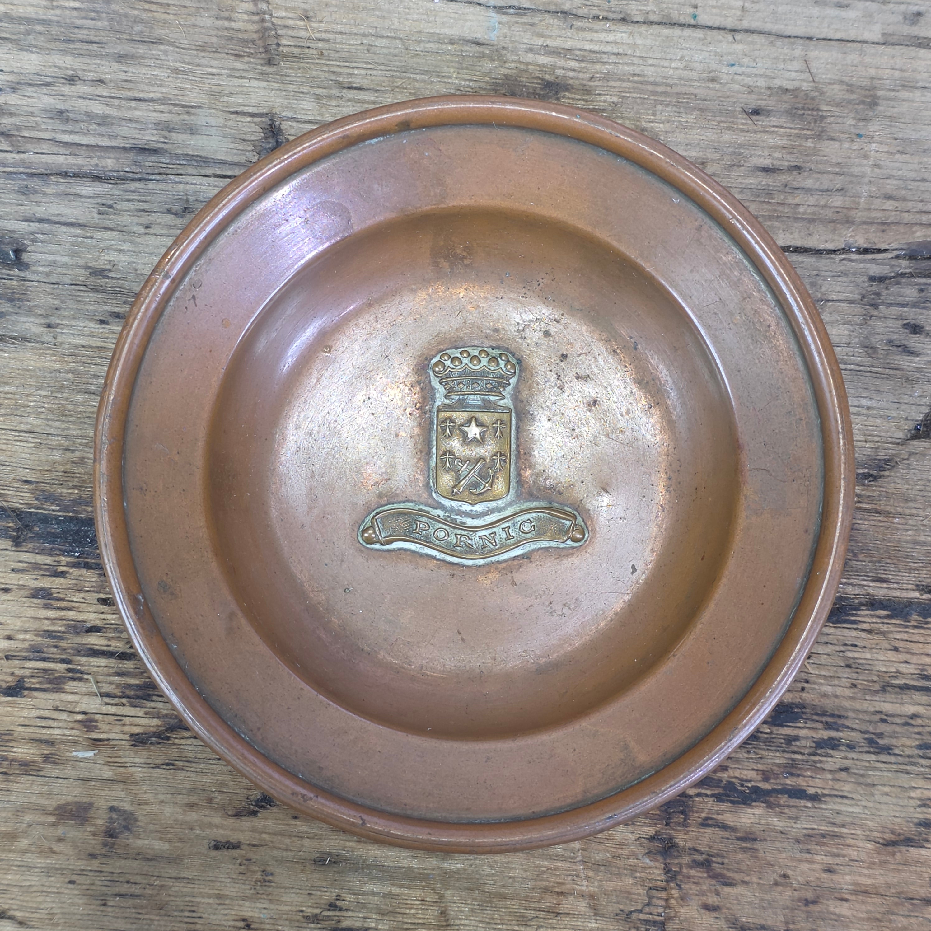 1933 Chicago Worlds Fair Chrysler Copper Ashtray France Pornic Coat of Arms Lot