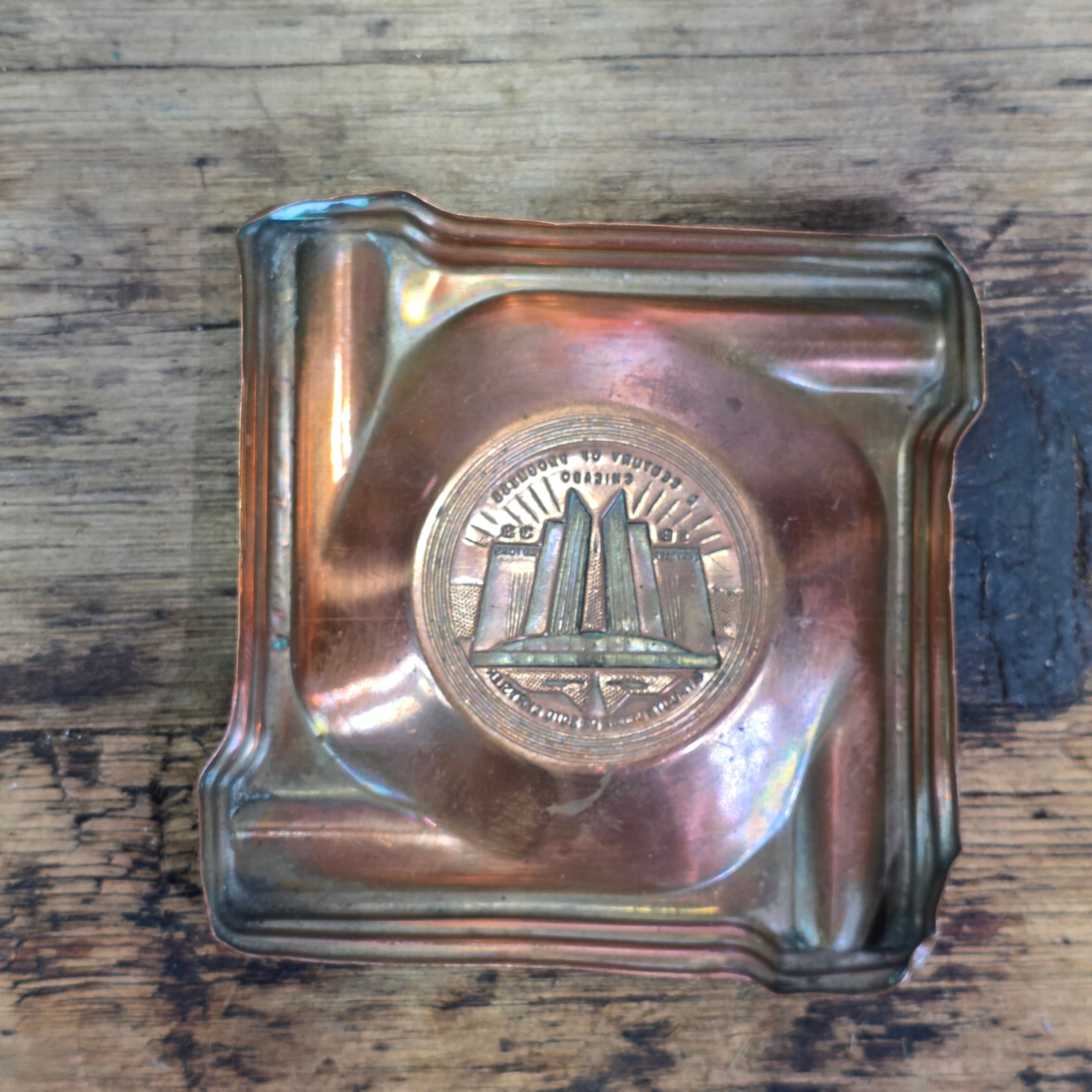 1933 Chicago Worlds Fair Chrysler Copper Ashtray France Pornic Coat of Arms Lot