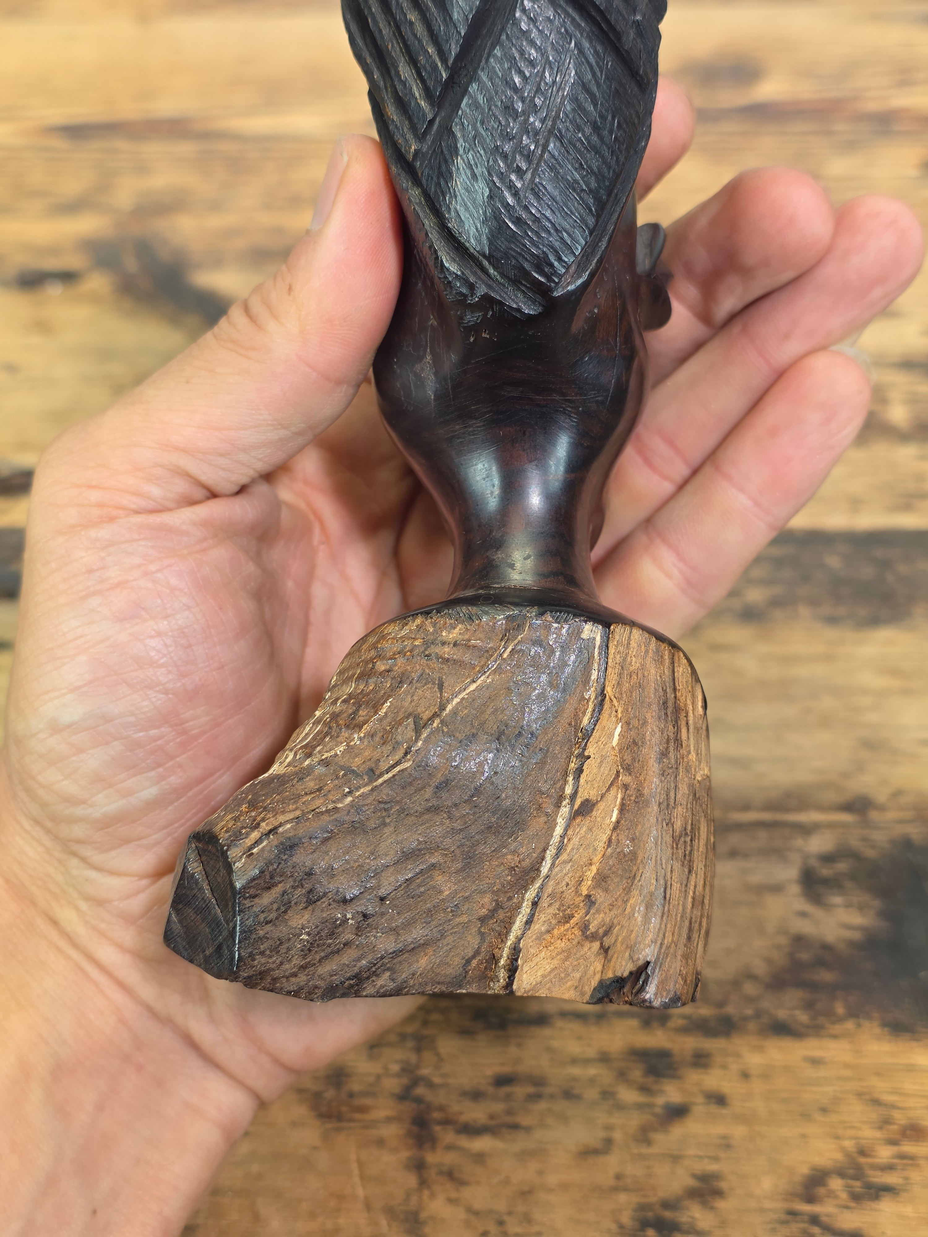 Vintage Makonde African Ebony Wood Carving Female Bust Head Sculpture Tribal Art