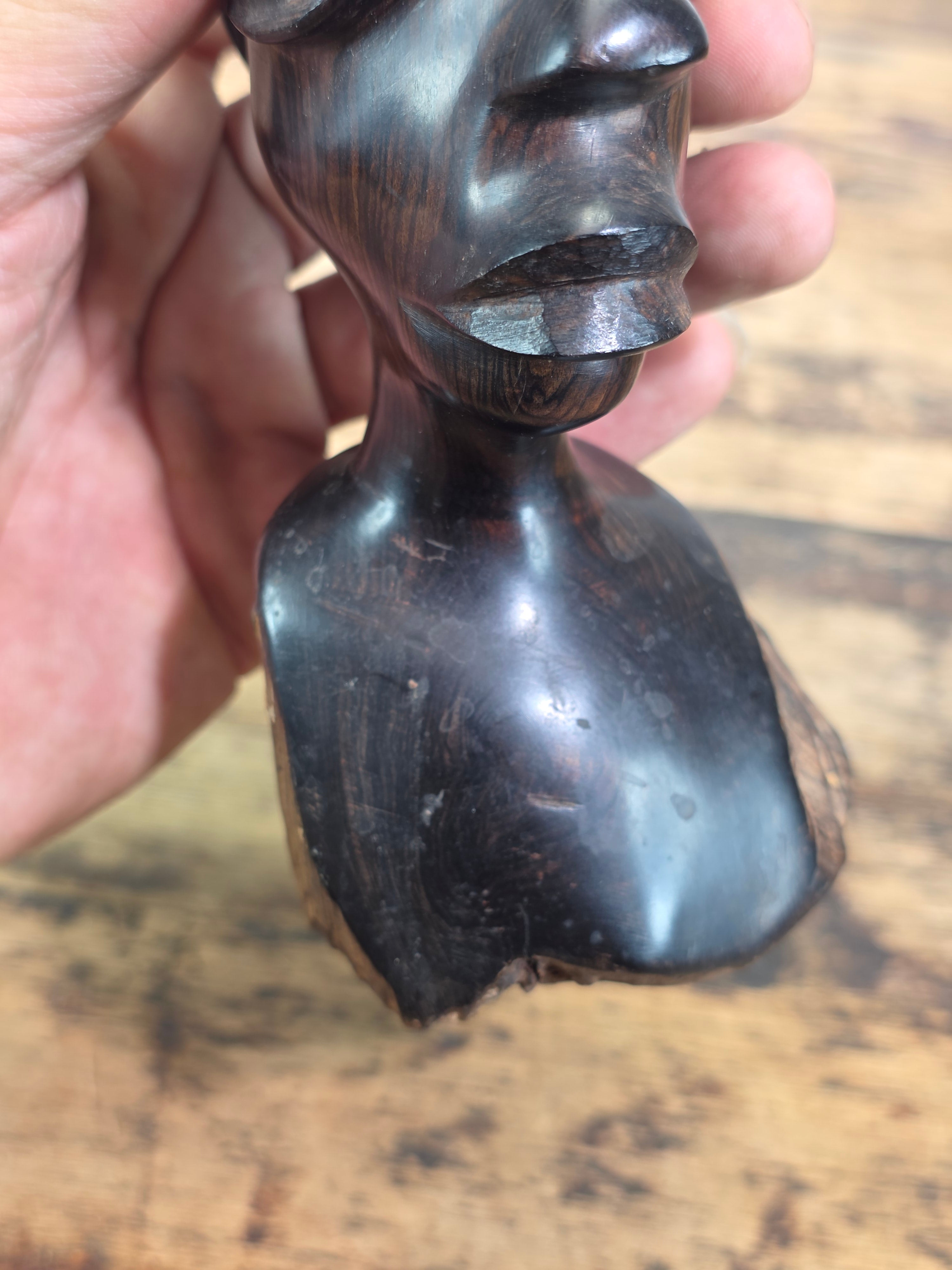 Vintage Makonde African Ebony Wood Carving Female Bust Head Sculpture Tribal Art