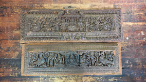 Antique India Wooden Panel Pair Lintel Carved Teak Temple Vishnu Wall Decor 2pc