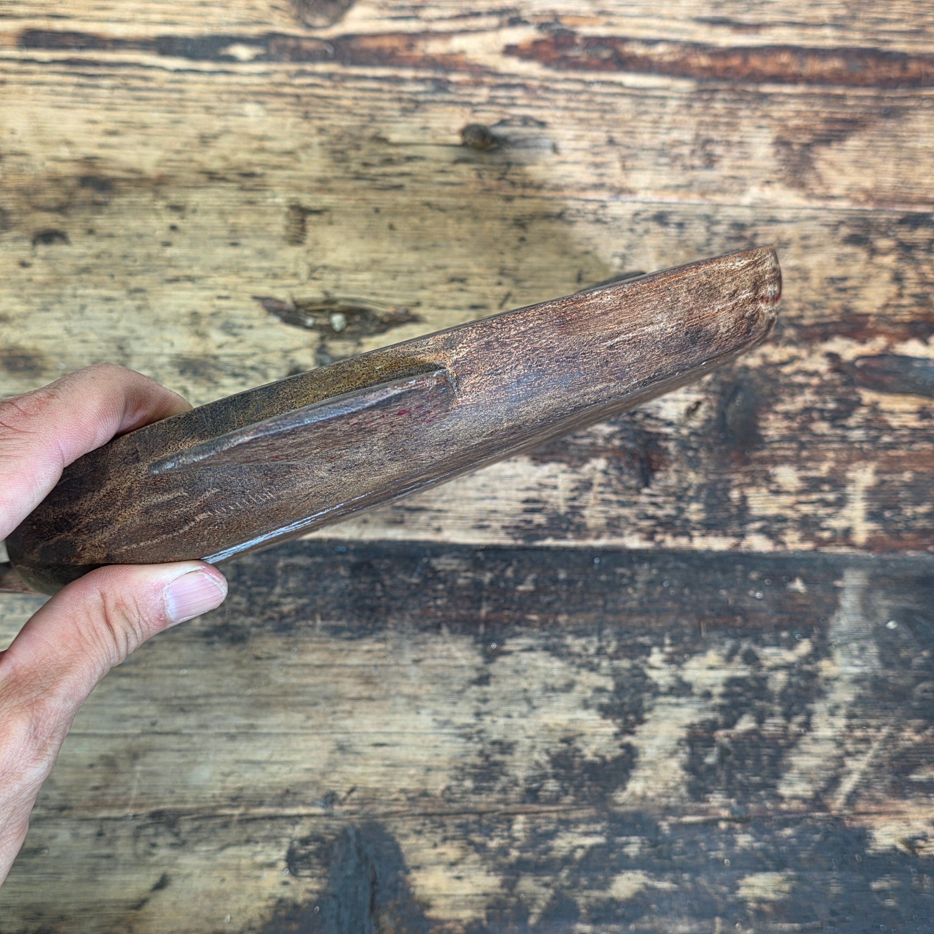 Vintage Hand Carved Wood Turtle Bowl Primitive Tribal Parat Dough Tray Wabi Sabi