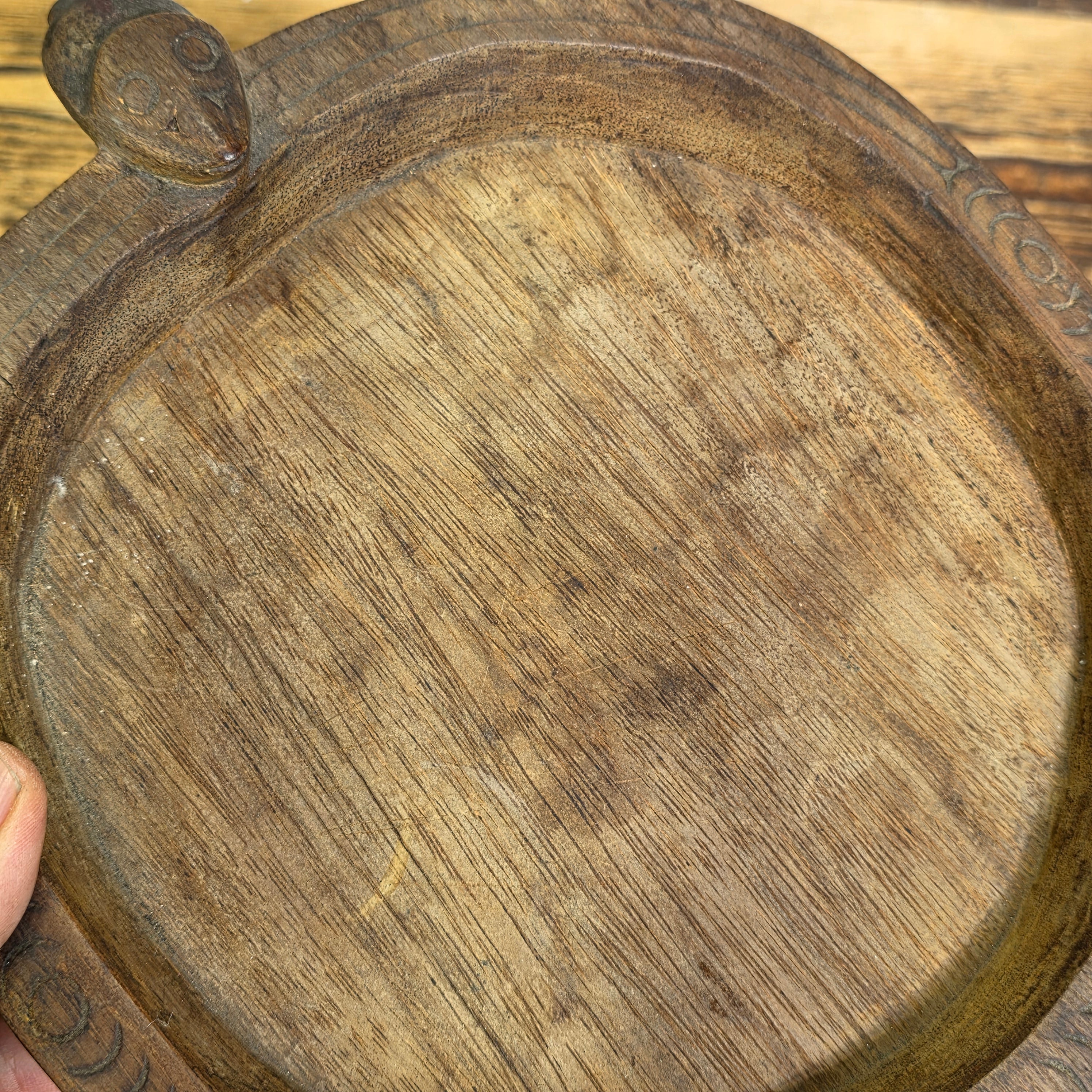 Vintage Hand Carved Wood Turtle Bowl Primitive Tribal Parat Dough Tray Wabi Sabi