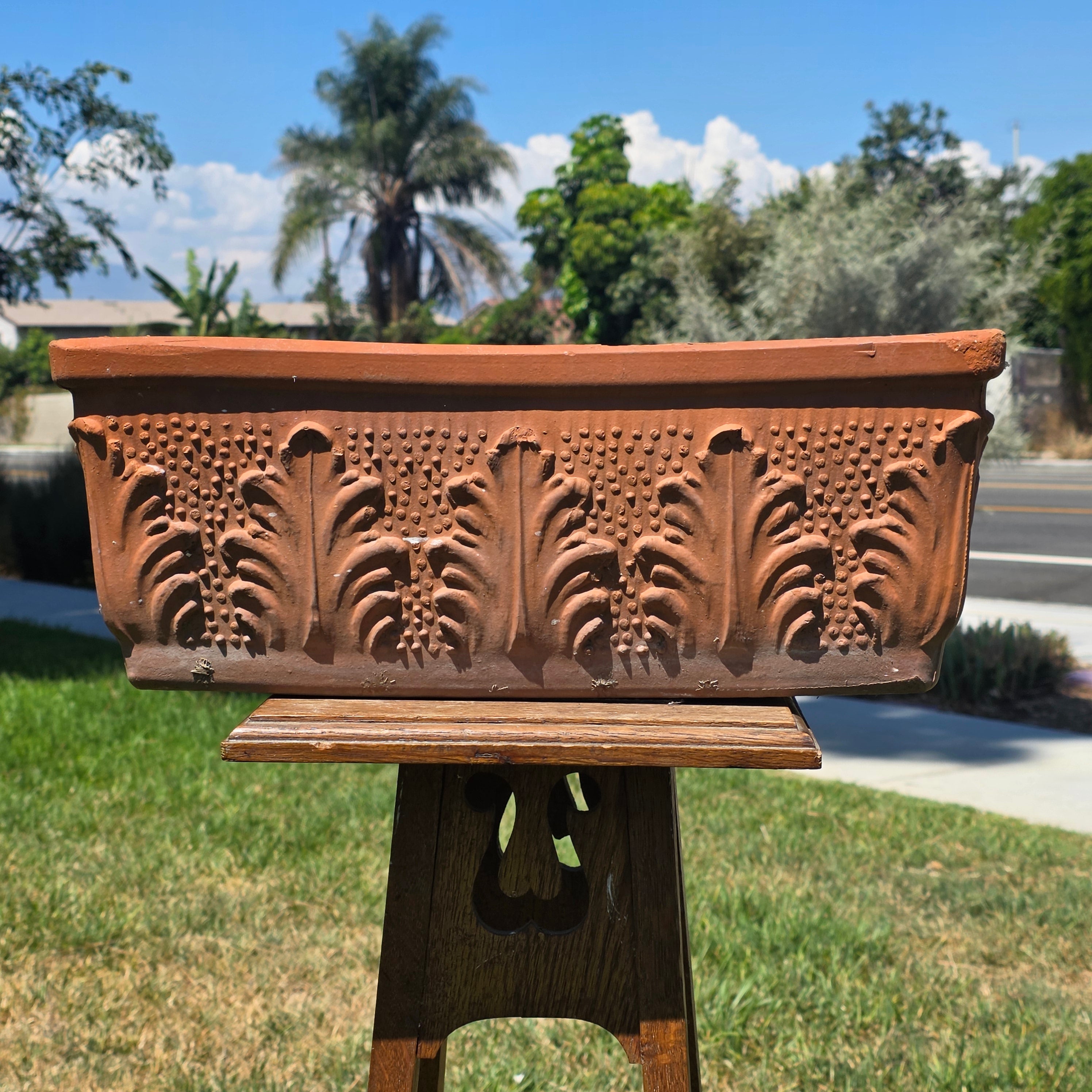 Vintage Italian Terracotta Planter Box Acanthus Leaf Relief Window Trough 18"