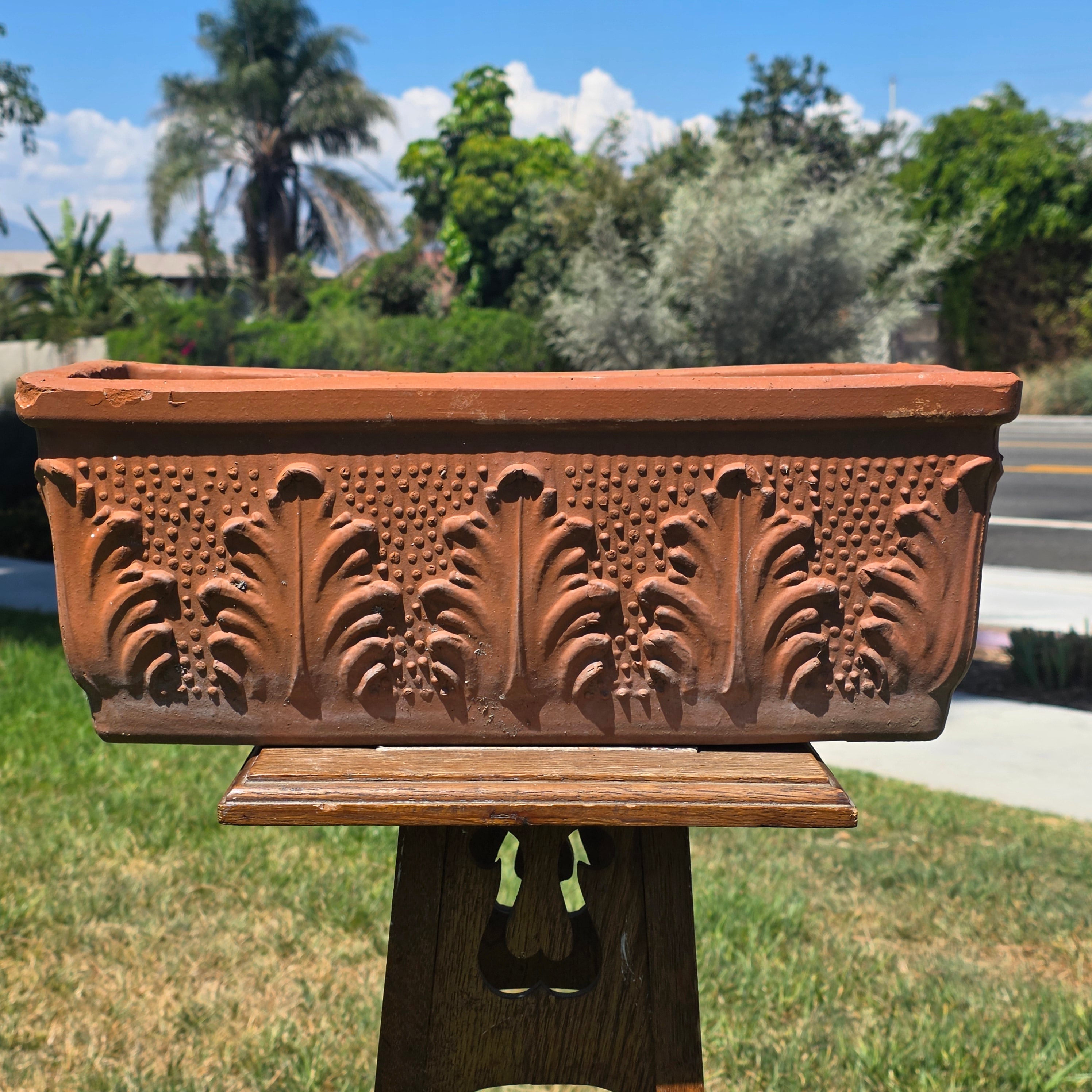 Vintage Italian Terracotta Planter Box Acanthus Leaf Relief Window Trough 18"