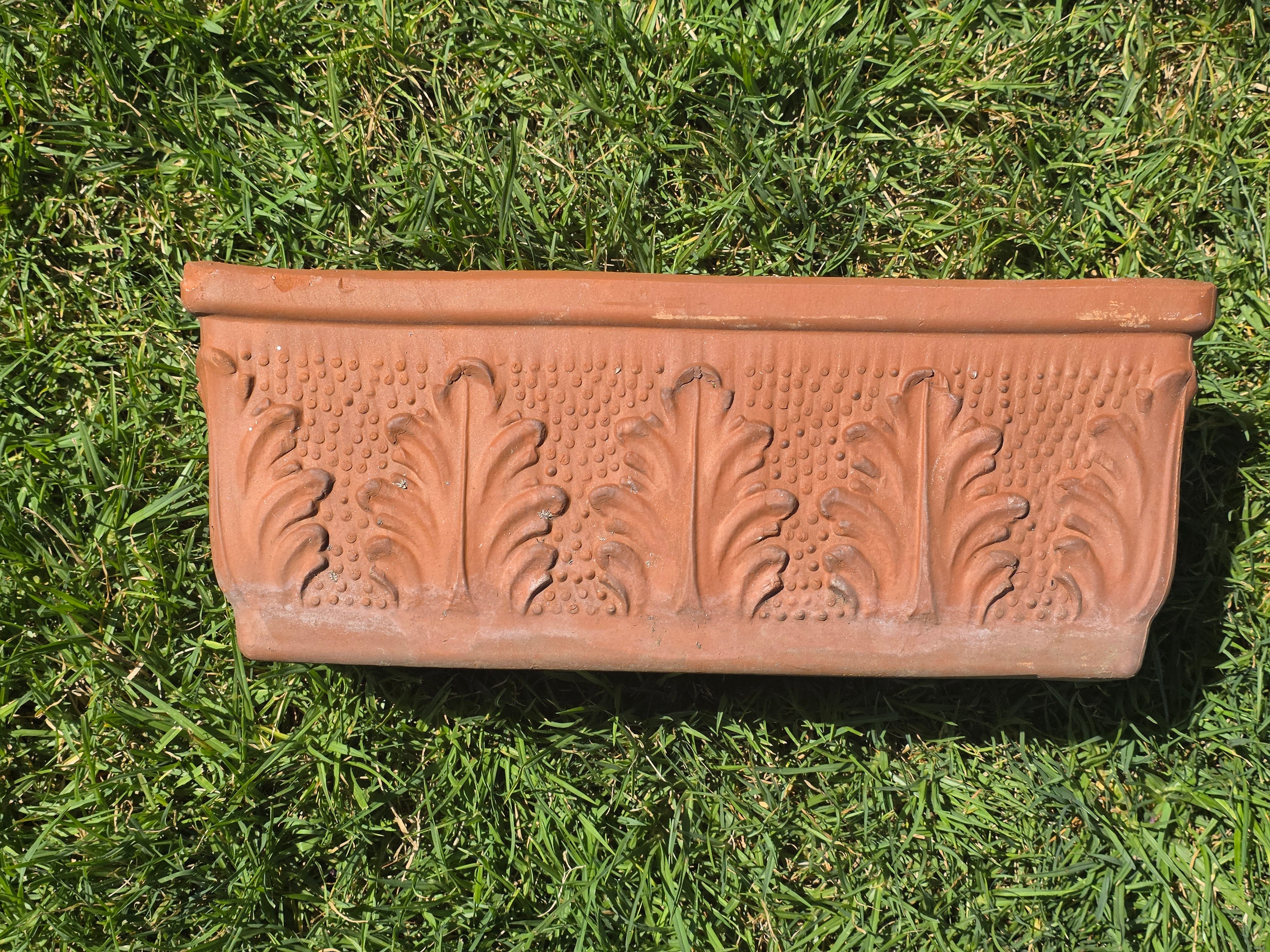 Vintage Italian Terracotta Planter Box Acanthus Leaf Relief Window Trough 18"