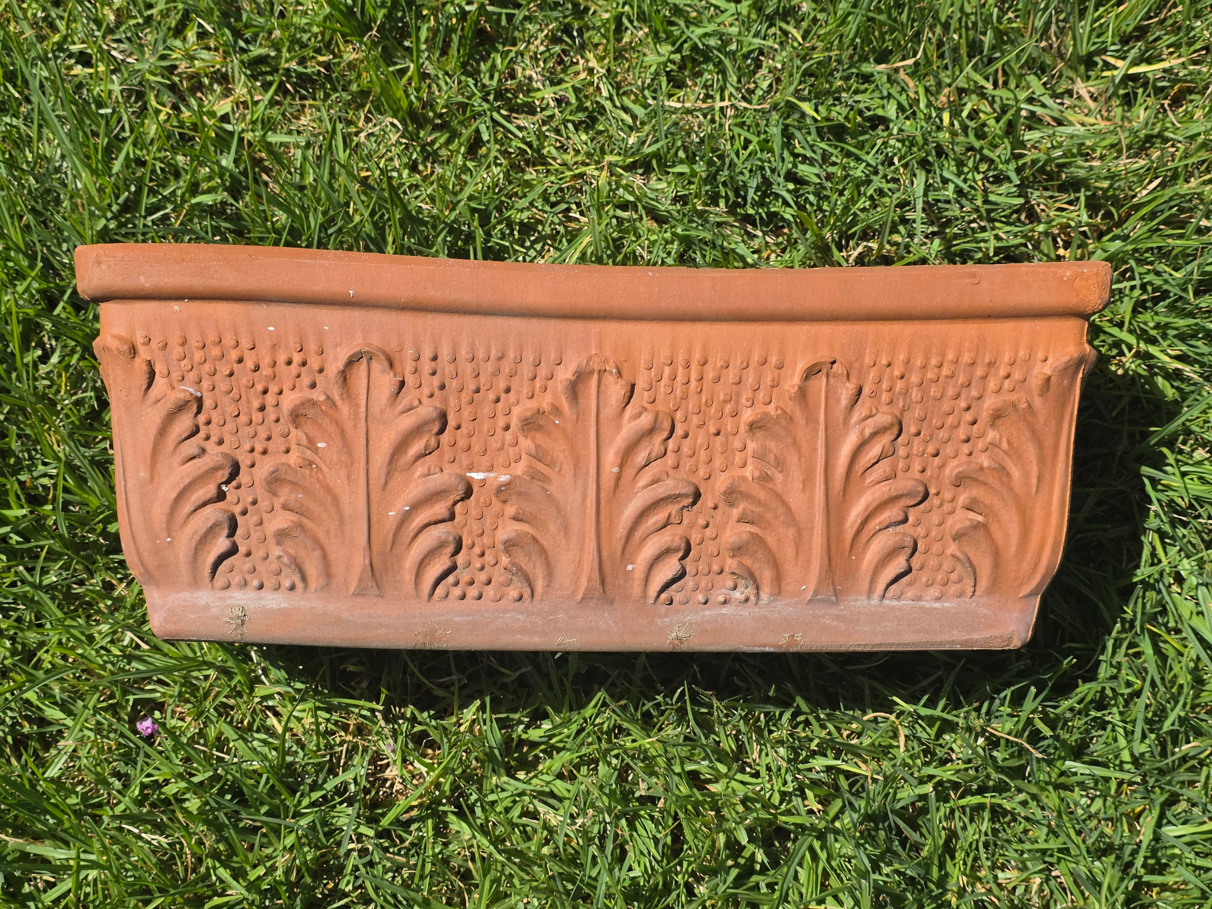Vintage Italian Terracotta Planter Box Acanthus Leaf Relief Window Trough 18"