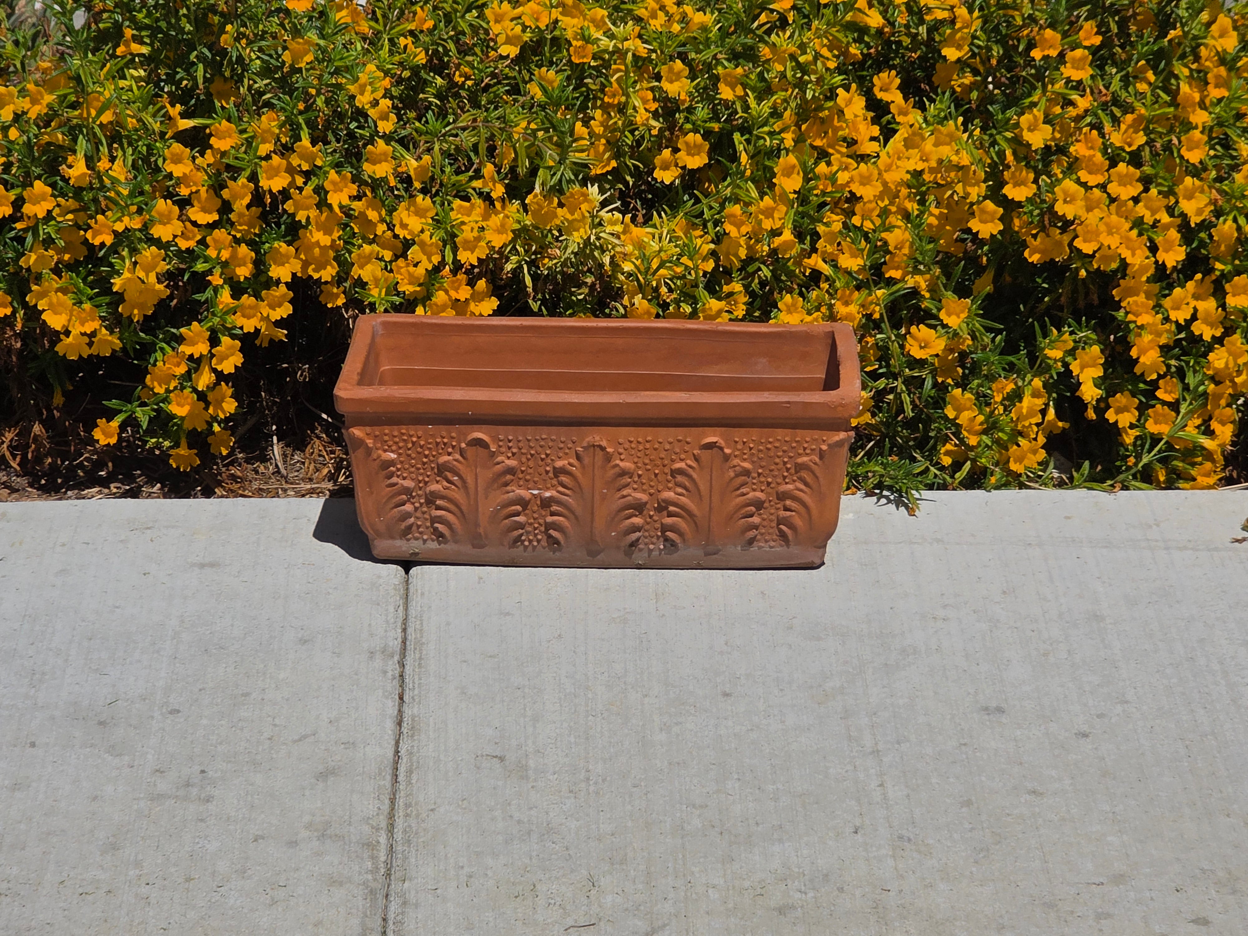 Vintage Italian Terracotta Planter Box Acanthus Leaf Relief Window Trough 18"