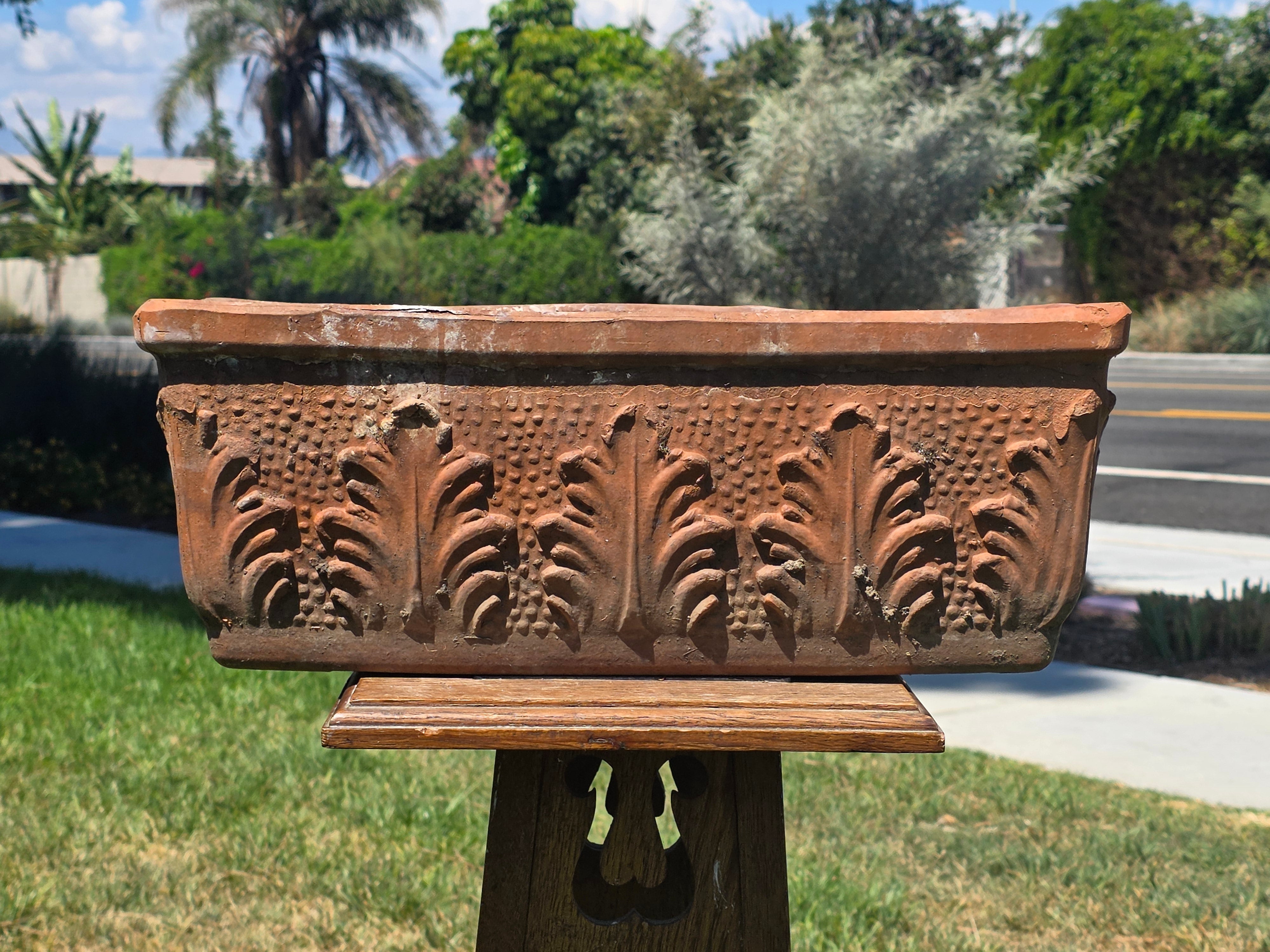Share Vintage Italian Terracotta Window Box Planter 18" Acanthus Leaf Relief 46cm