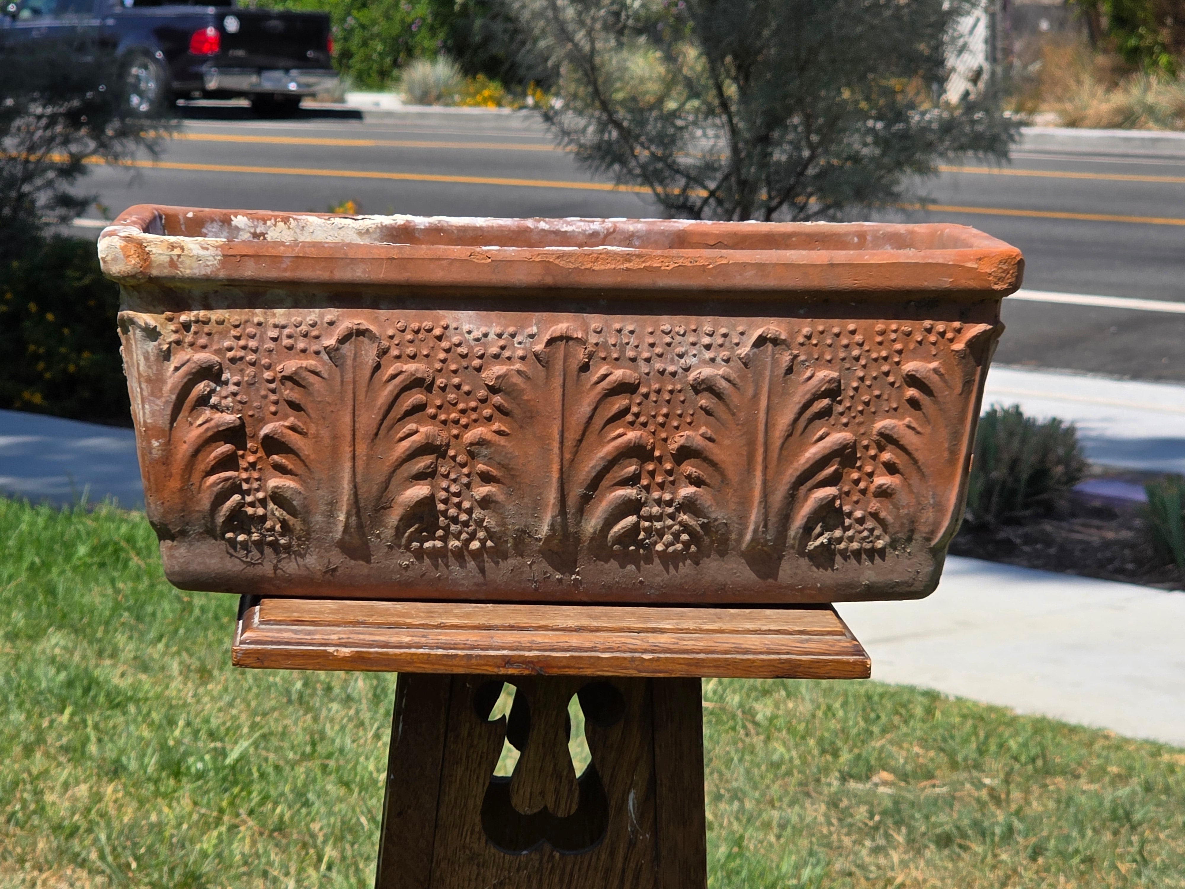 Vintage Italian Terracotta Planter Box Acanthus Leaf Relief Window Trough 16"