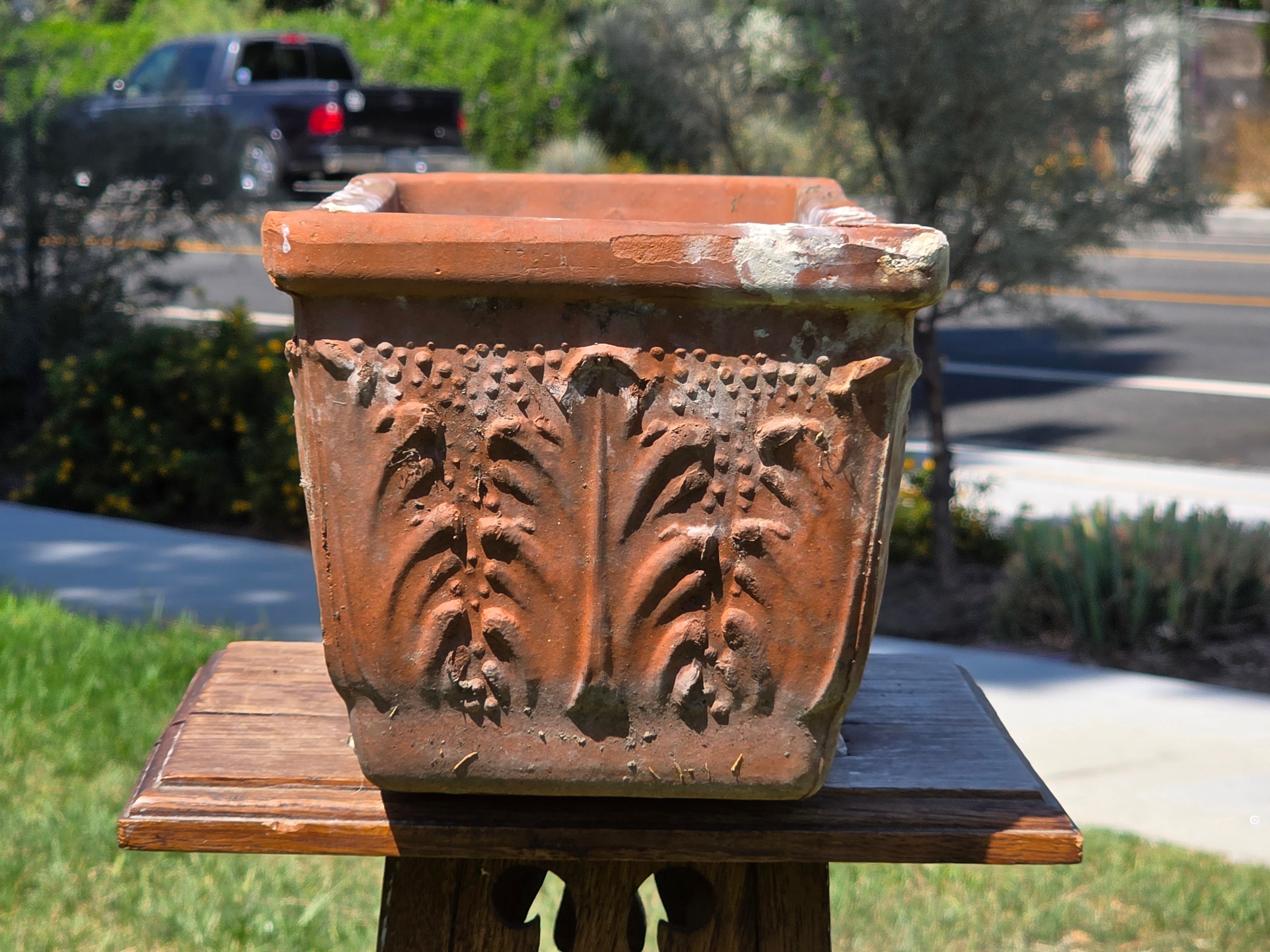 Vintage Italian Terracotta Planter Box Acanthus Leaf Relief Window Trough 16"