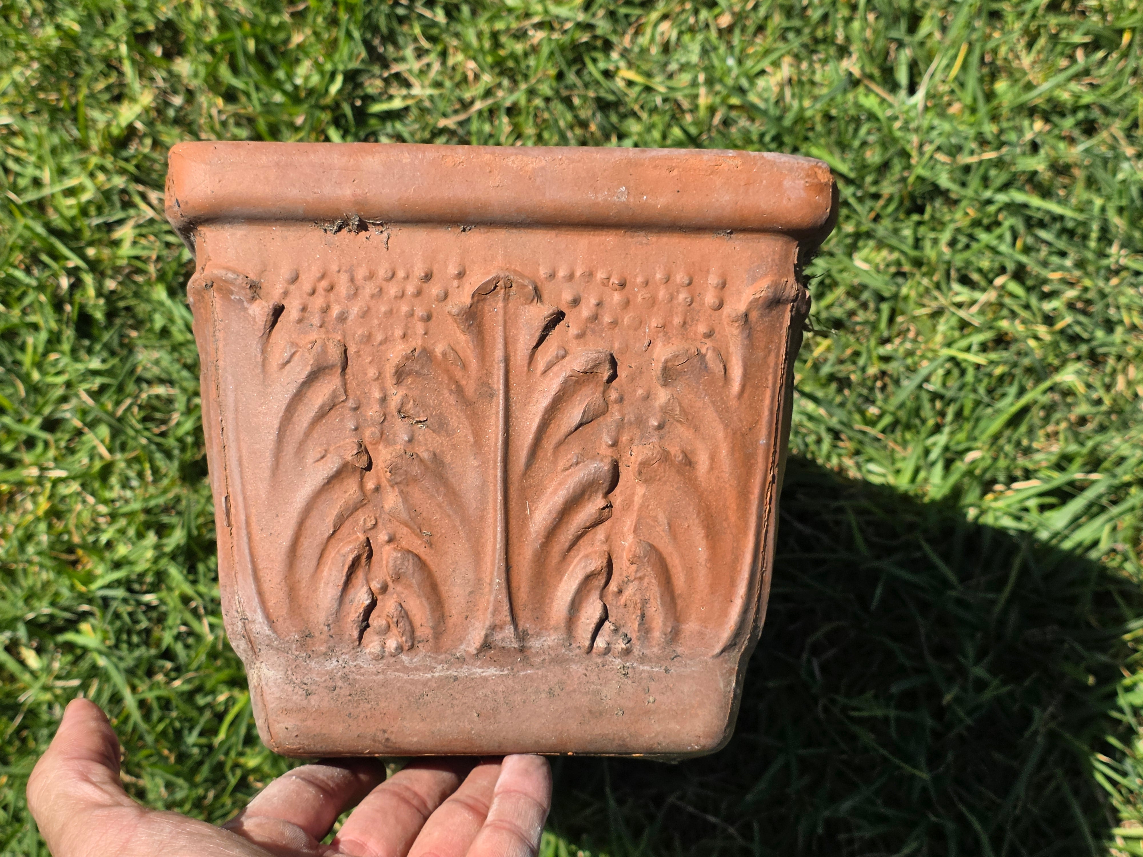 Vintage Italian Terracotta Planter Box Acanthus Leaf Relief Window Trough 16"