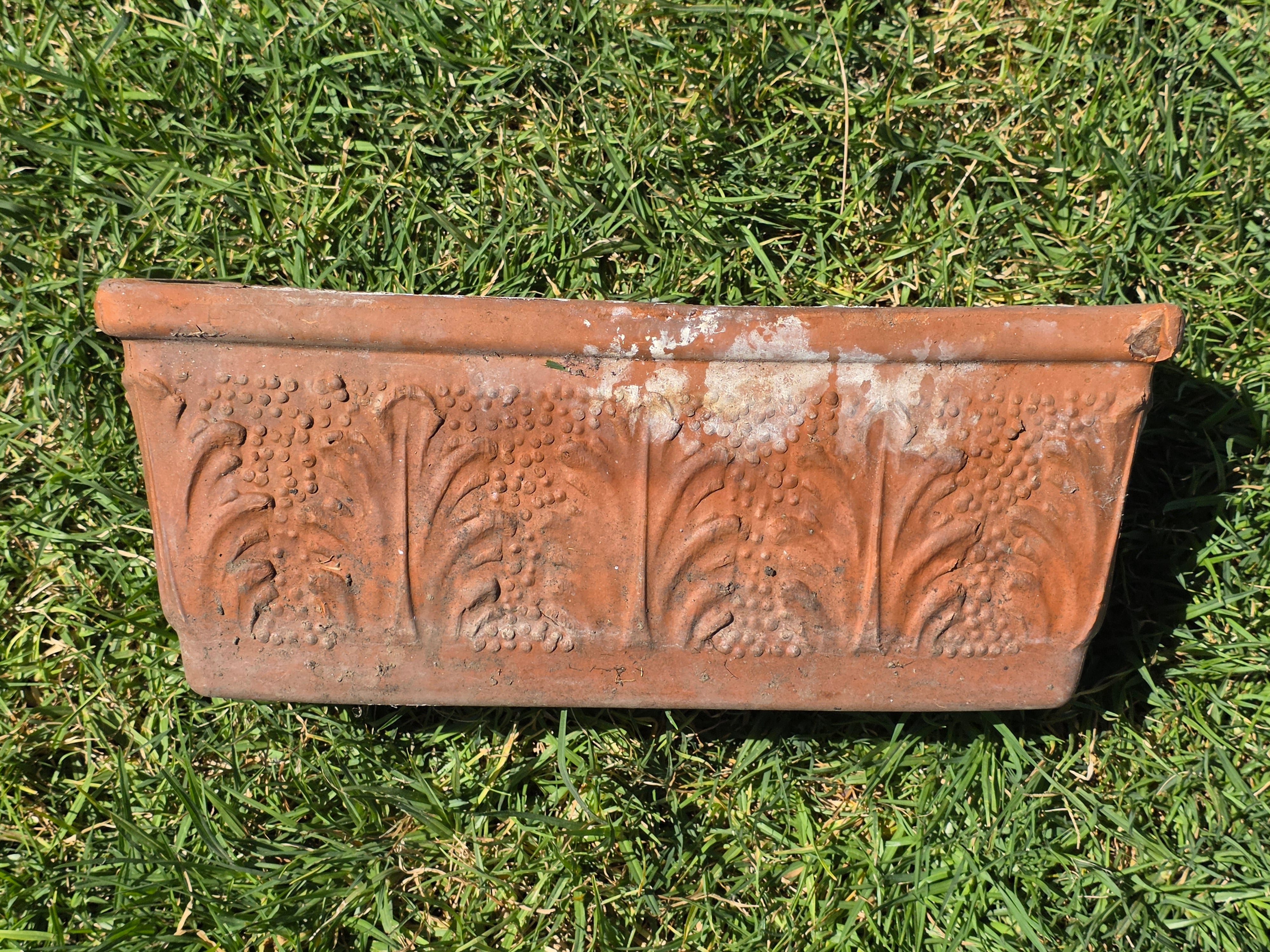 Vintage Italian Terracotta Planter Box Acanthus Leaf Relief Window Trough 16"