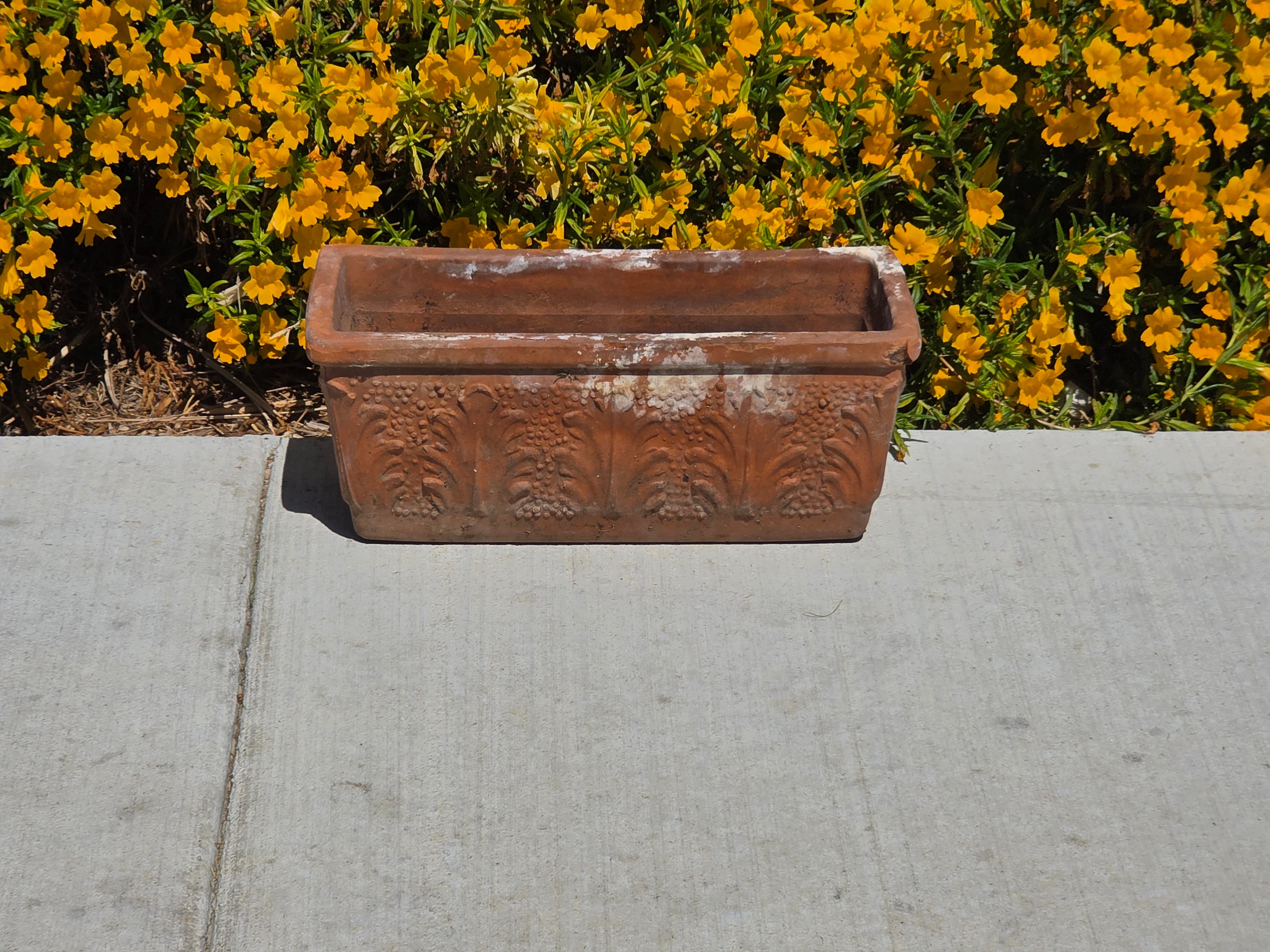 Vintage Italian Terracotta Planter Box Acanthus Leaf Relief Window Trough 16"