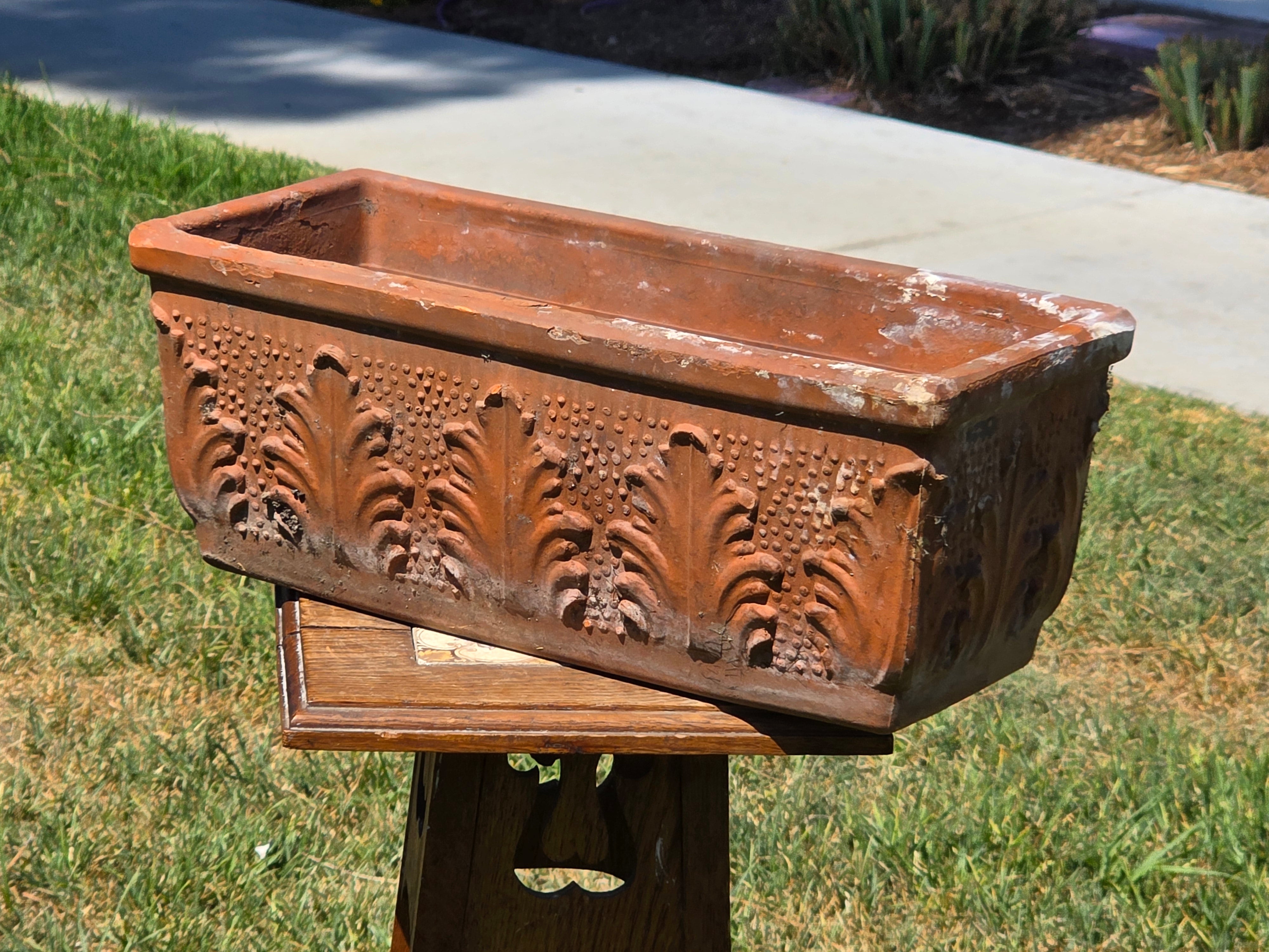 Vintage Italian Terracotta Planter Box Acanthus Leaf Relief Window Trough 18"