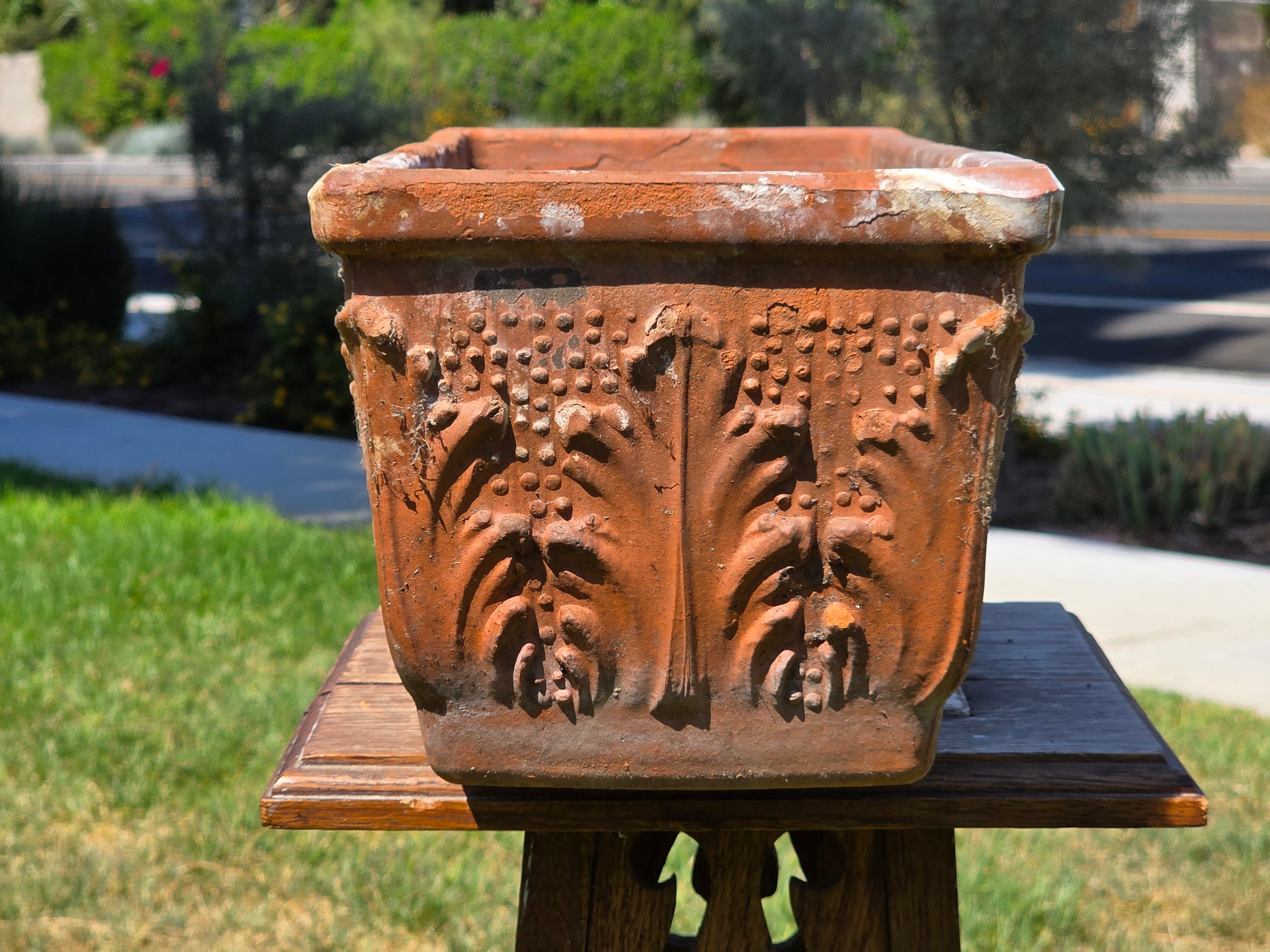 Vintage Italian Terracotta Planter Box Acanthus Leaf Relief Window Trough 18"