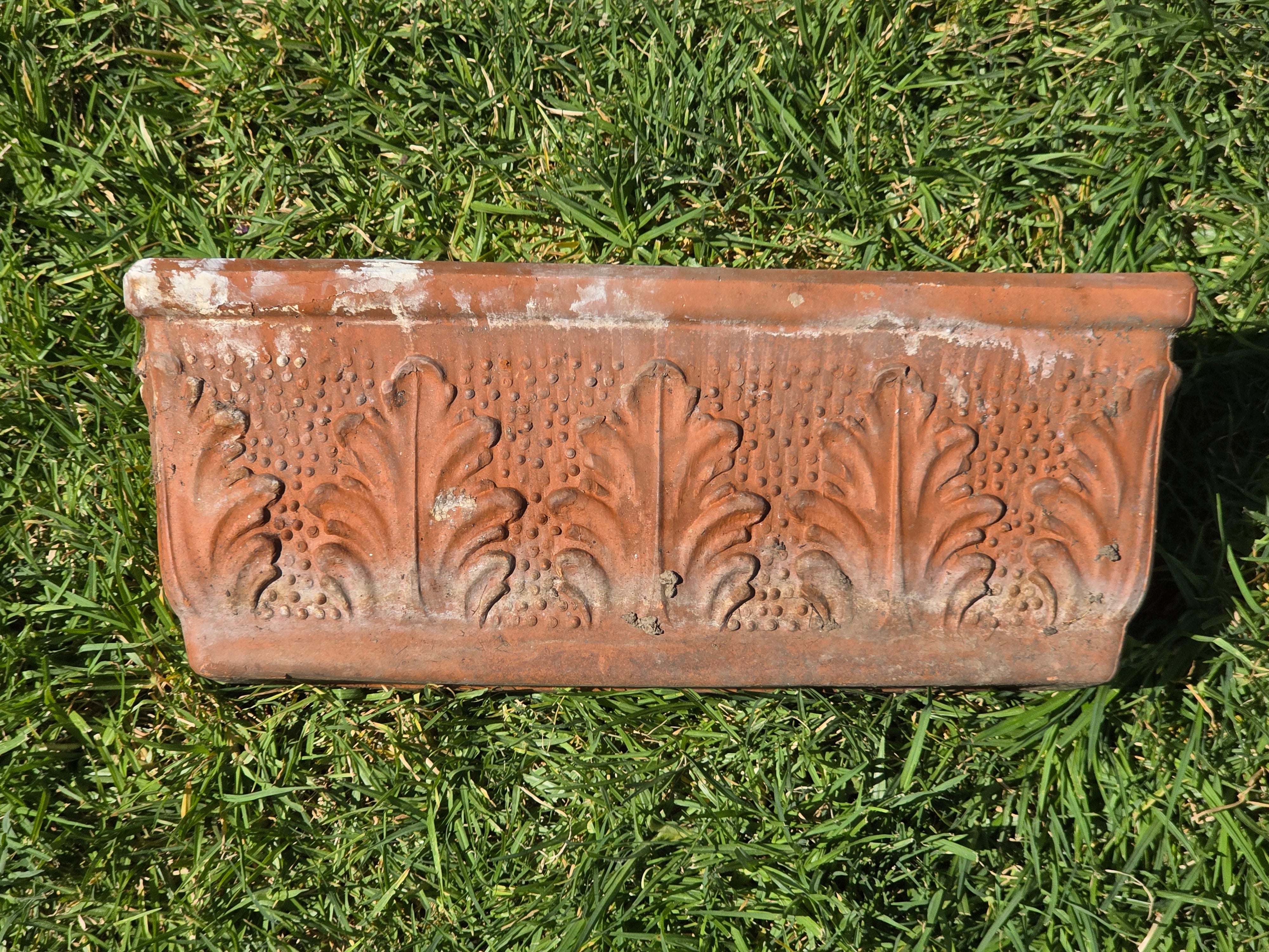 Vintage Italian Terracotta Planter Box Acanthus Leaf Relief Window Trough 18"