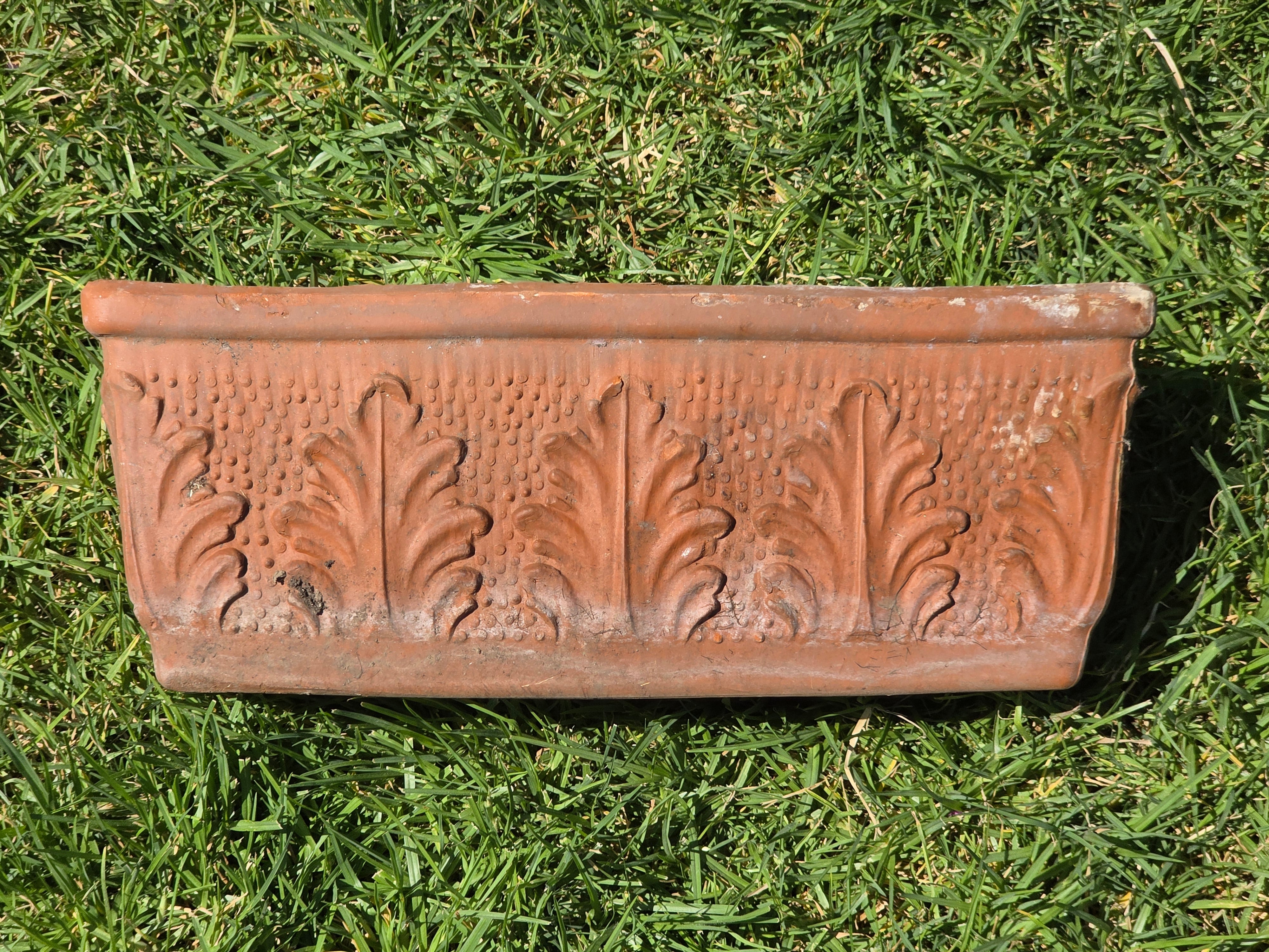 Vintage Italian Terracotta Planter Box Acanthus Leaf Relief Window Trough 18"