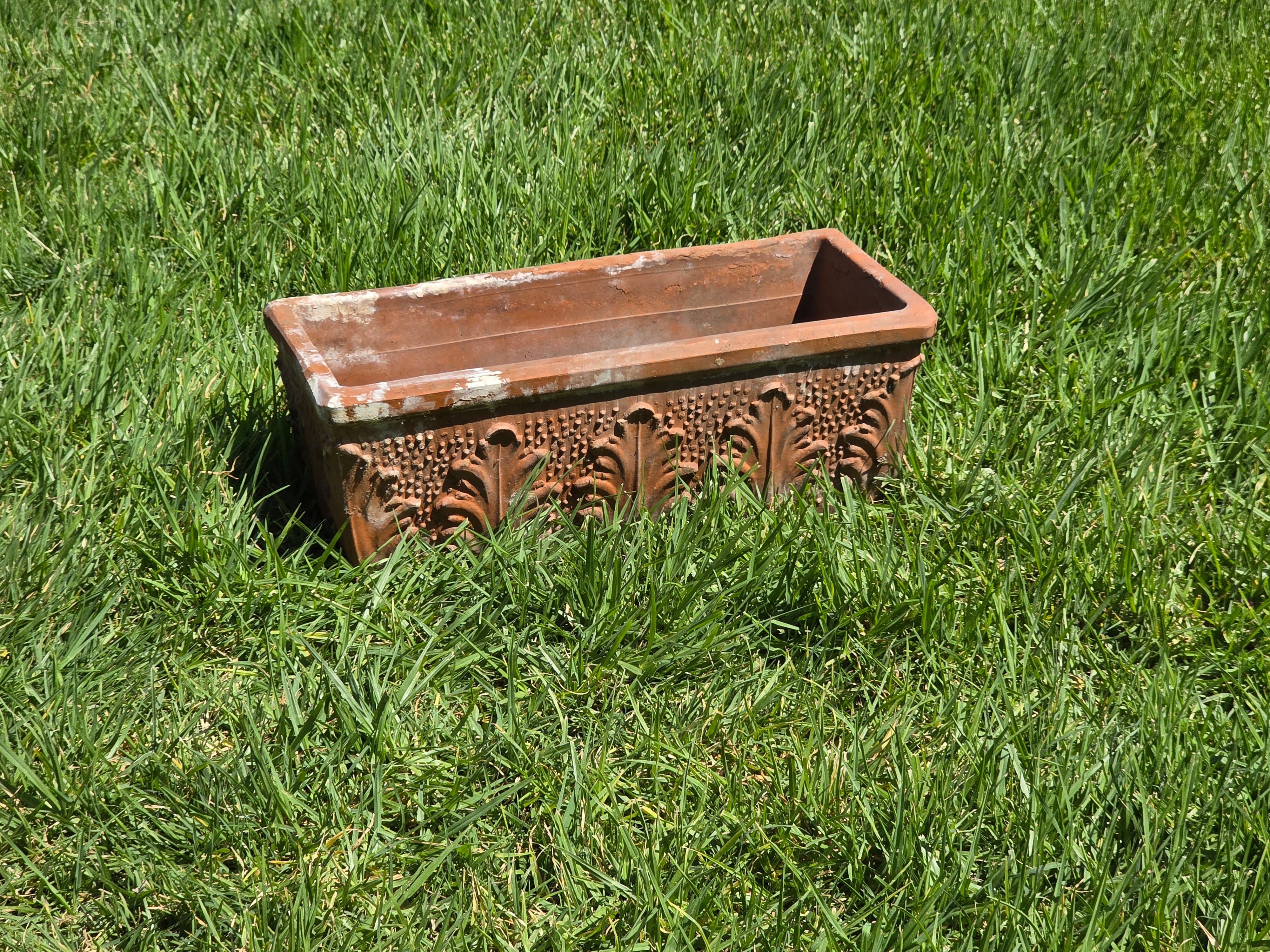Vintage Italian Terracotta Planter Box Acanthus Leaf Relief Window Trough 18"