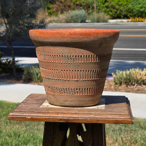 Vintage Oaxaca Style Mexican Terracotta Planter Hand Etched Clay Pot Folk Art 8.5"