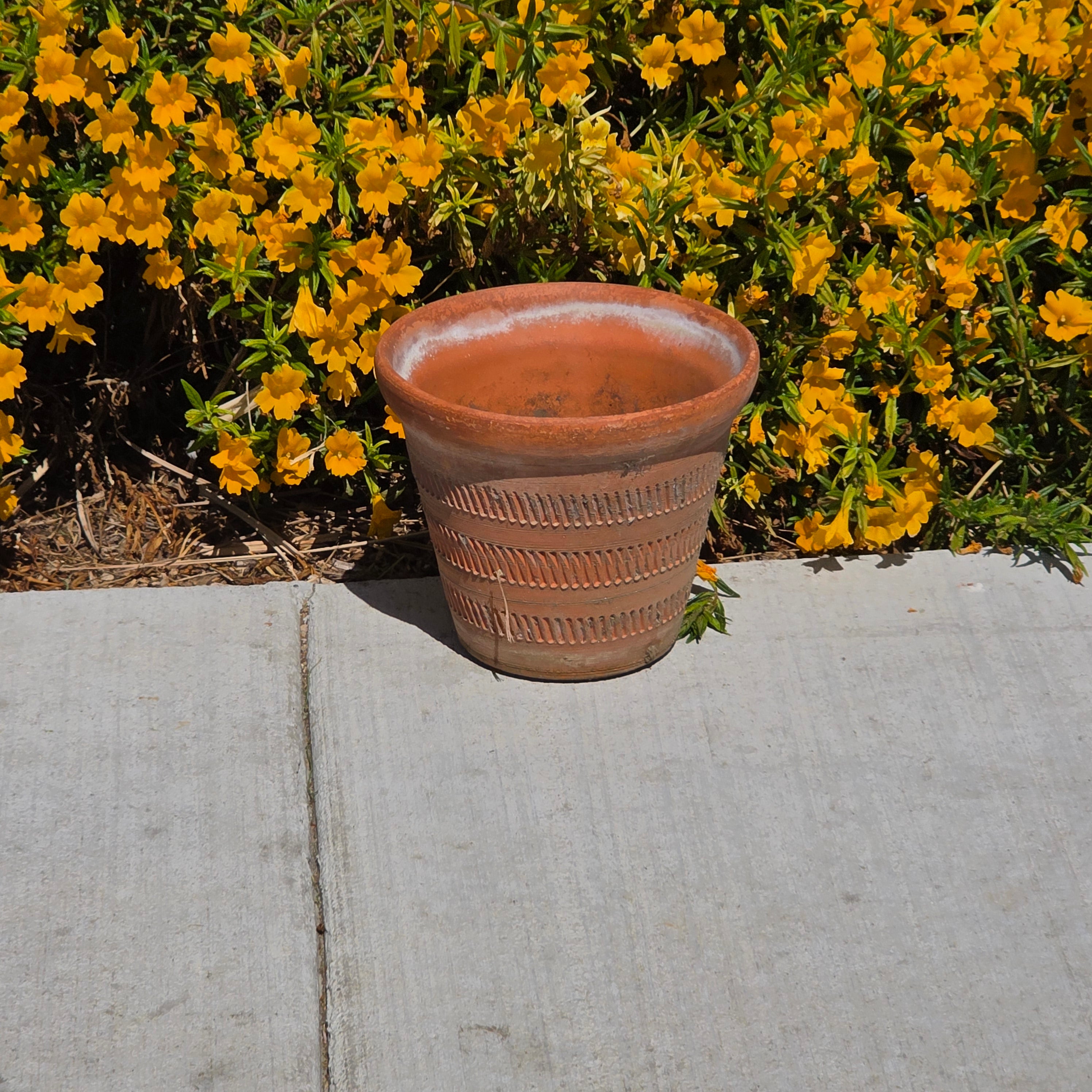 Vintage Oaxaca Style Mexican Terracotta Planter Hand Etched Clay Pot Folk Art 8.5"