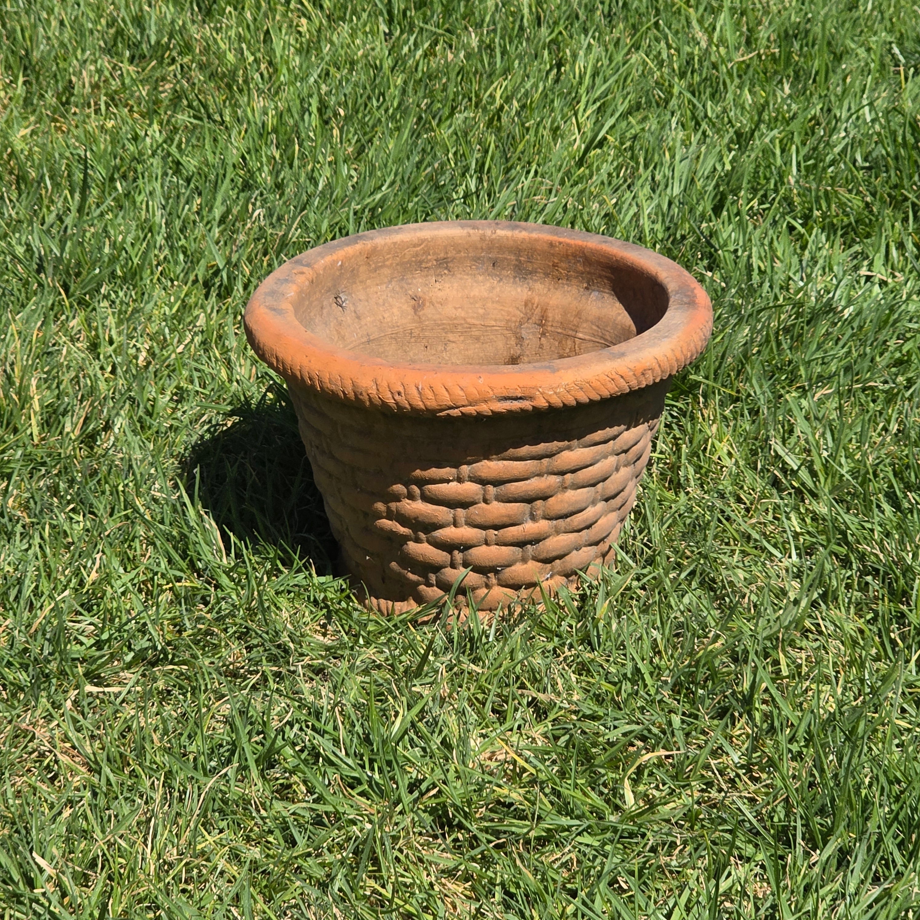 Vintage Terracotta Planter Basketweave Clay Pot Rope Rim Garden Rustic Heavy 11"