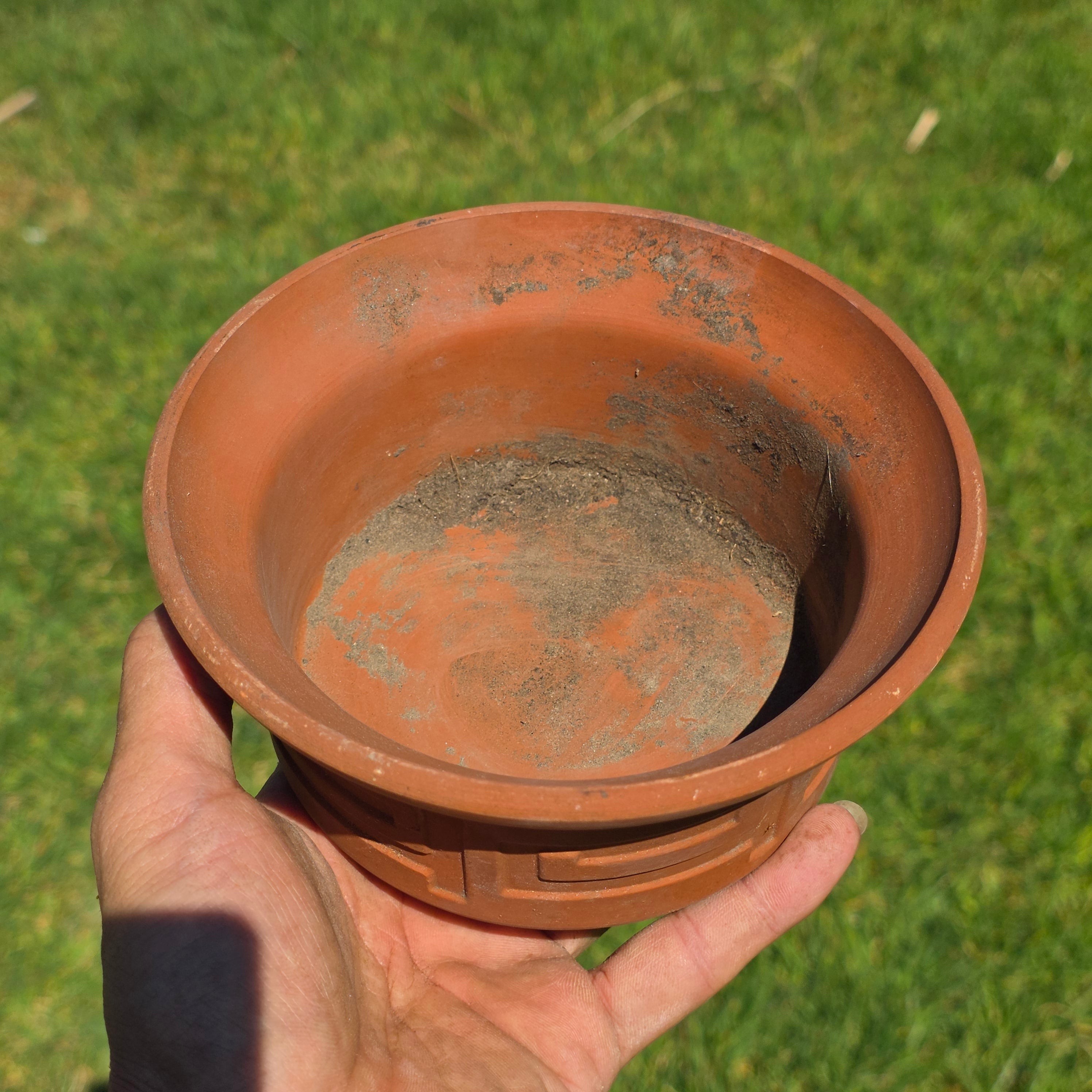 Vintage Greek Key Terracotta Candle Holder Planter Pot Cactus Succulent Clay 6"