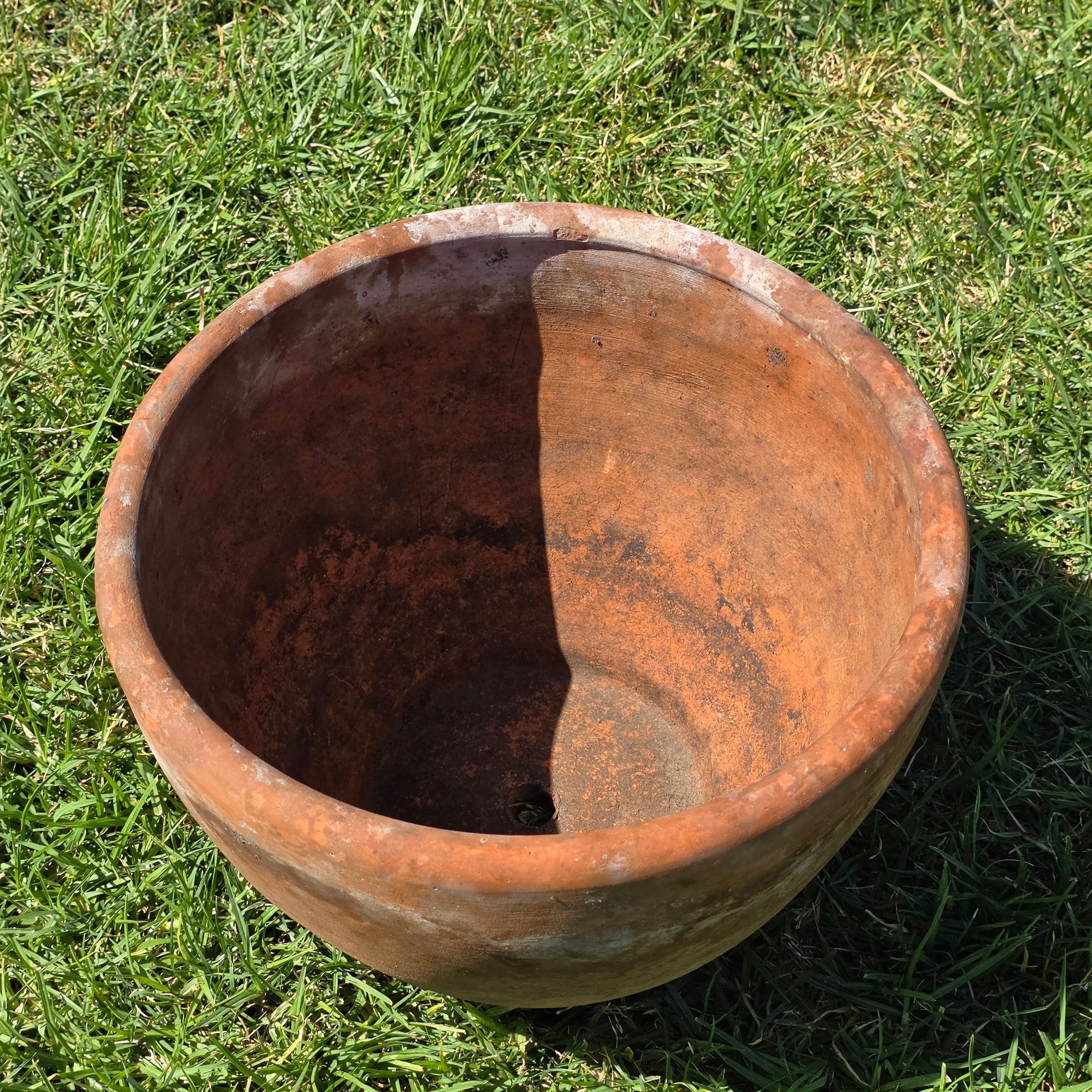 Vintage Terracotta Planter Pot Large 14" Rustic Weathered Clay Garden Flower